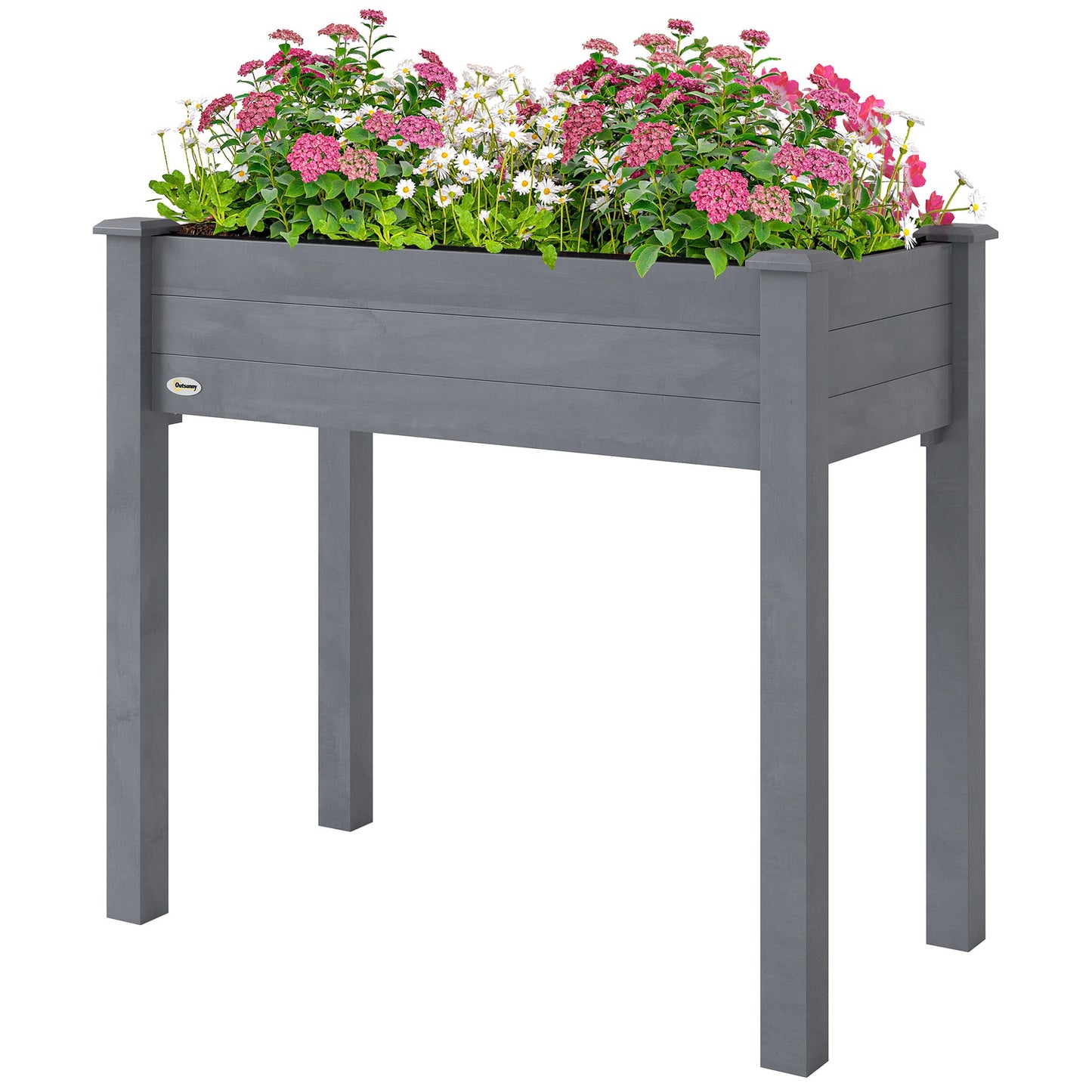 Raised Bed for Garden, Wooden Elevated Planter Box with Bed Liner, for Flower Vegetable Herb, 86L x 46W x 76Hcm, Dark Grey