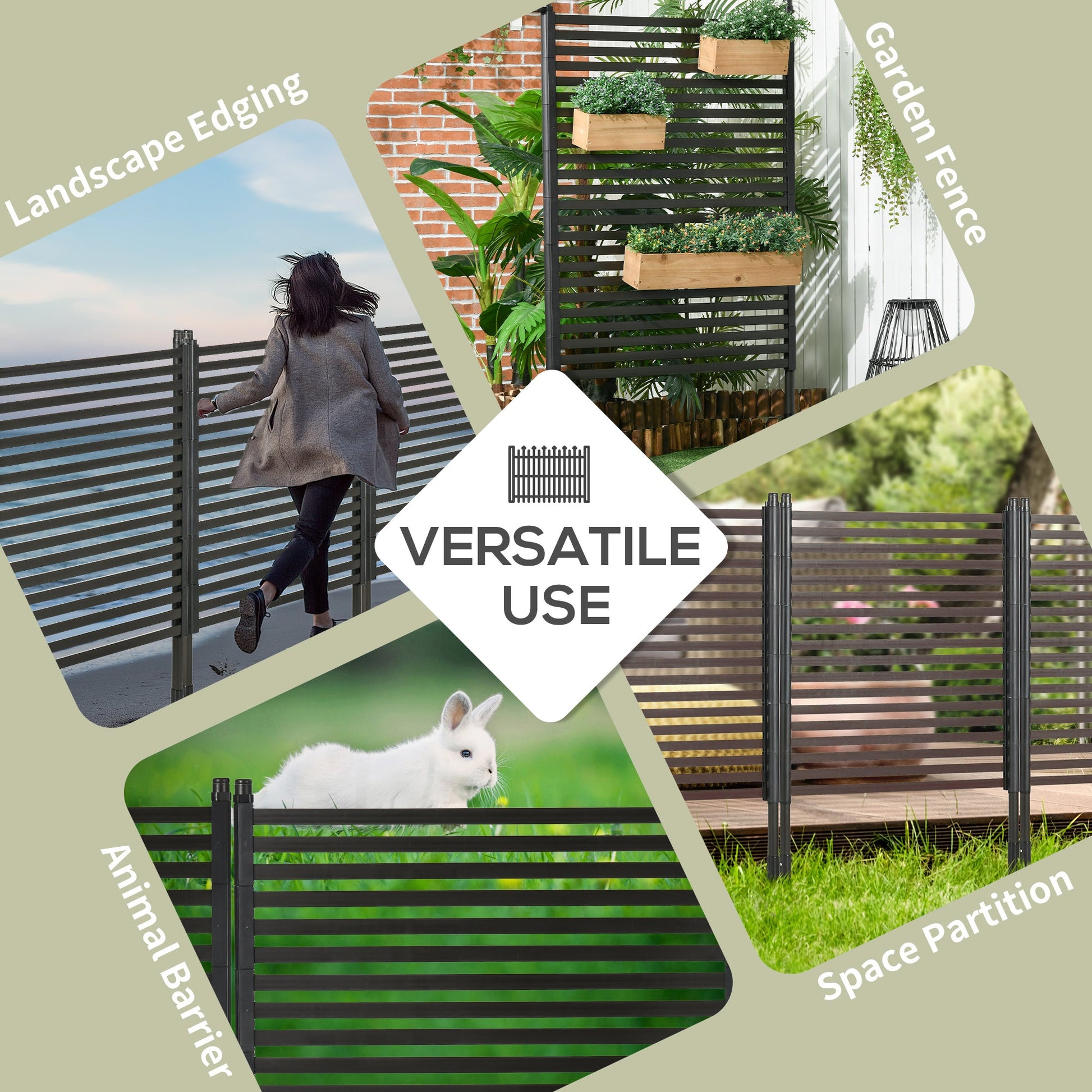Garden Fence with 2 Standing Ways for Hard & Soft Ground, Decorative Outdoor Divider, Metal Animal Barrier Fence for Garden Patio, Brown