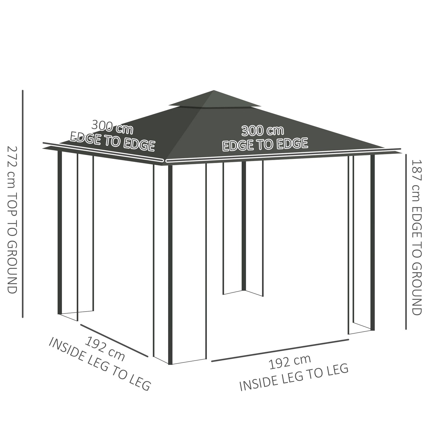 3(m) x 3(m) Garden Gazebo, Double Roof Outdoor Gazebo Canopy Shelter with Netting, Solid Steel Frame, for Garden, Lawn and Deck, Grey