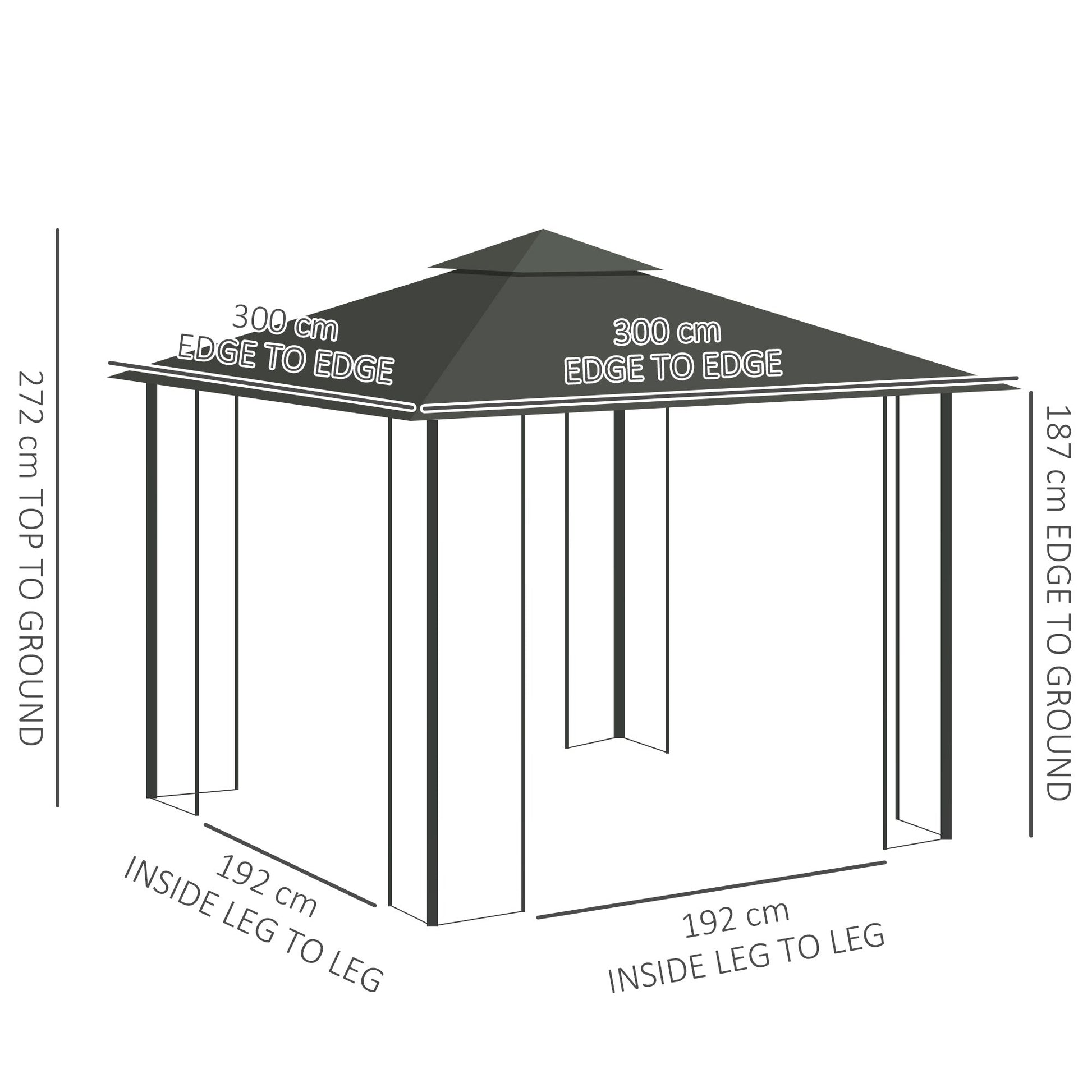 3(m) x 3(m) Garden Gazebo, Double Roof Outdoor Gazebo Canopy Shelter with Netting, Solid Steel Frame, for Garden, Lawn and Deck, Grey