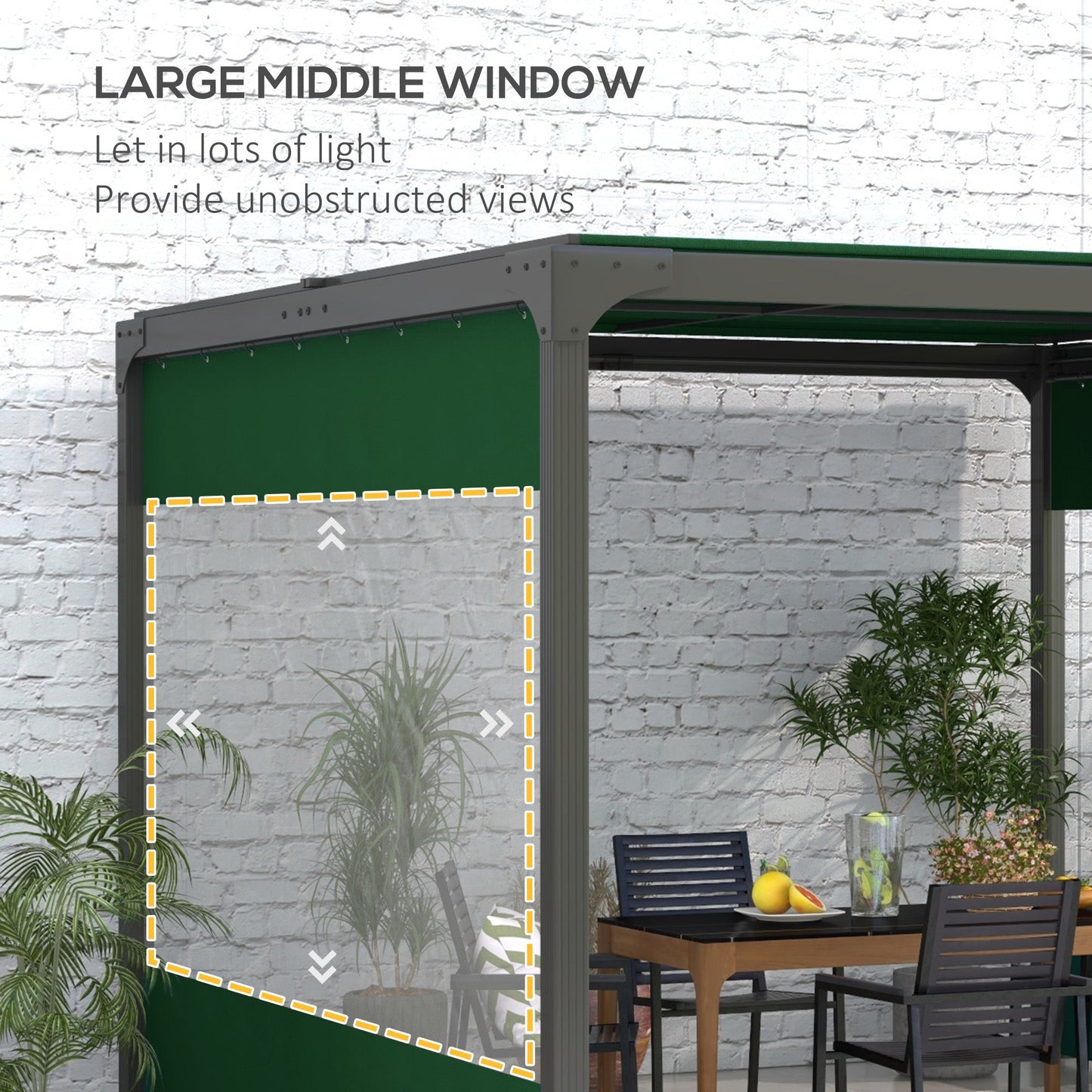 2 Pack Pergola Gazebo Side Panels with Large Window, for 3(m) Long Garden Pergola, 3x2m Gazebo Side Curtains Replacement, Green
