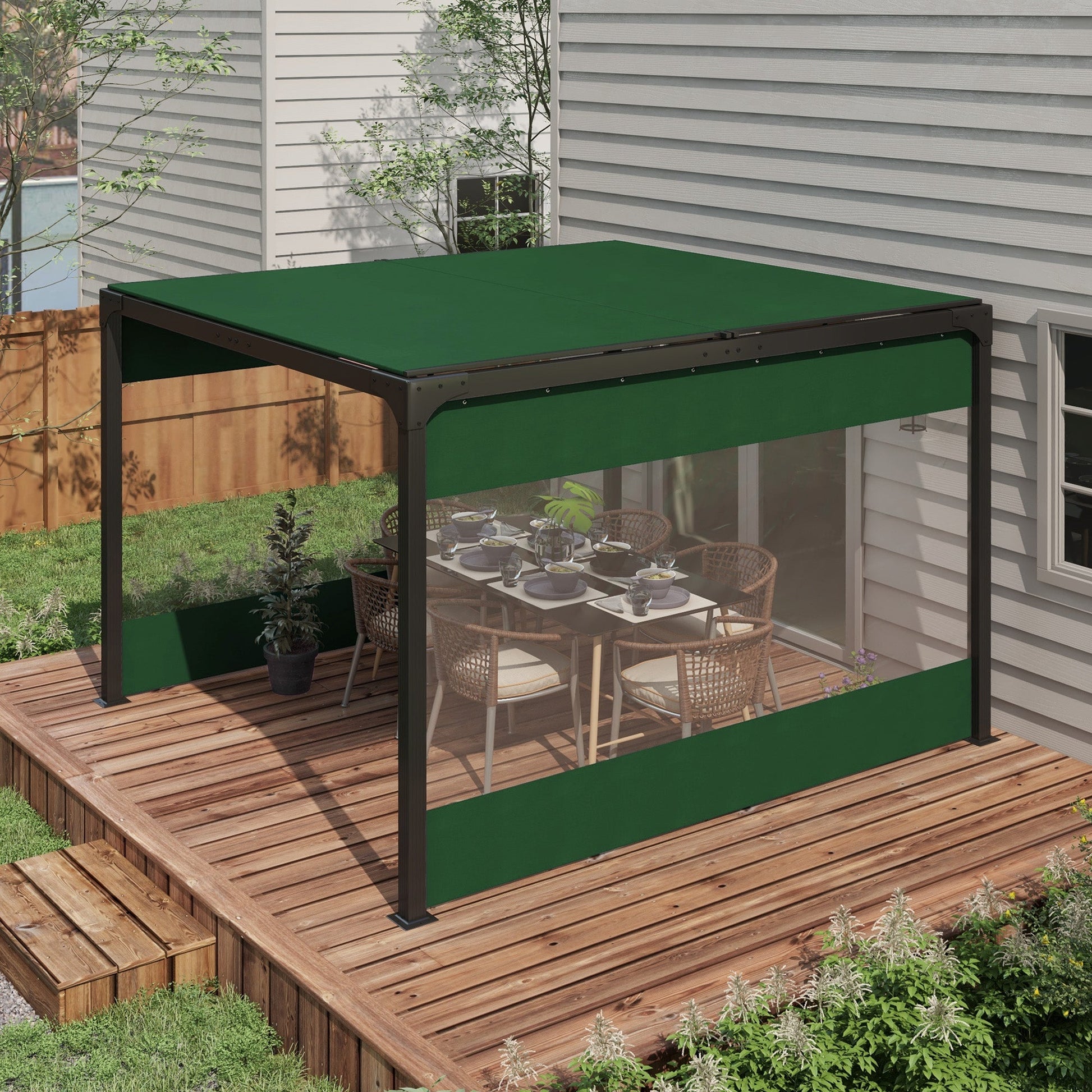 2 Pack Pergola Gazebo Side Panels with Large Window, for 3(m) Long Garden Pergola, 3x2m Gazebo Side Curtains Replacement, Green