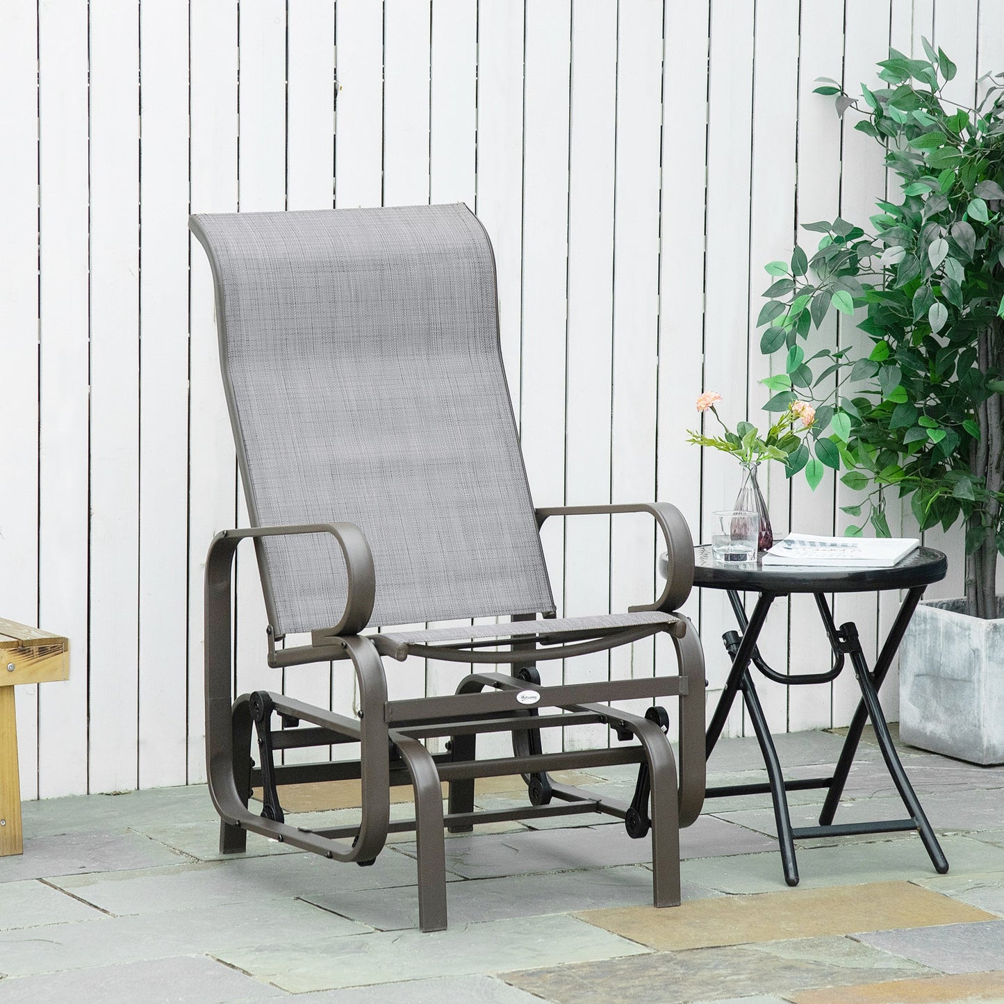 Outdoor Gliding Rocking Chair with Sturdy Metal Frame Garden Comfortable Swing Chair for Patio, Garden and Poolside, Grey