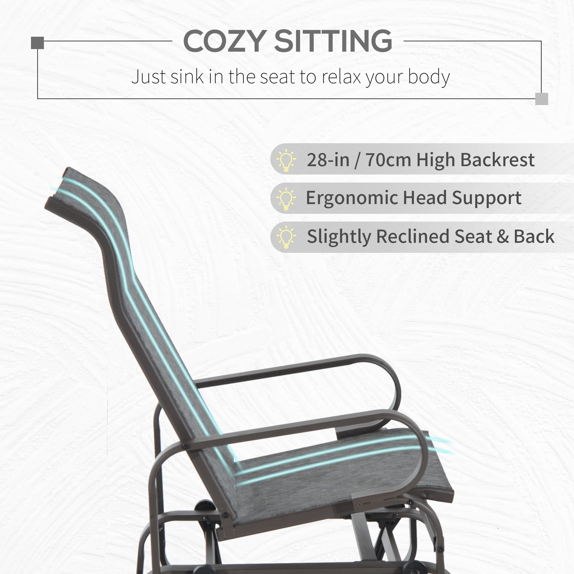 Outdoor Gliding Rocking Chair with Sturdy Metal Frame Garden Comfortable Swing Chair for Patio, Garden and Poolside, Grey