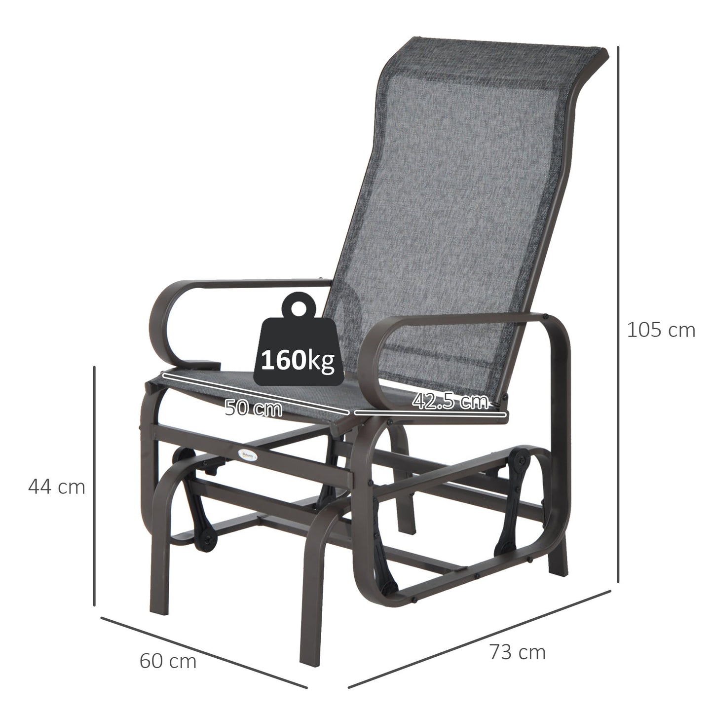 Outdoor Gliding Rocking Chair with Sturdy Metal Frame Garden Comfortable Swing Chair for Patio, Garden and Poolside, Grey