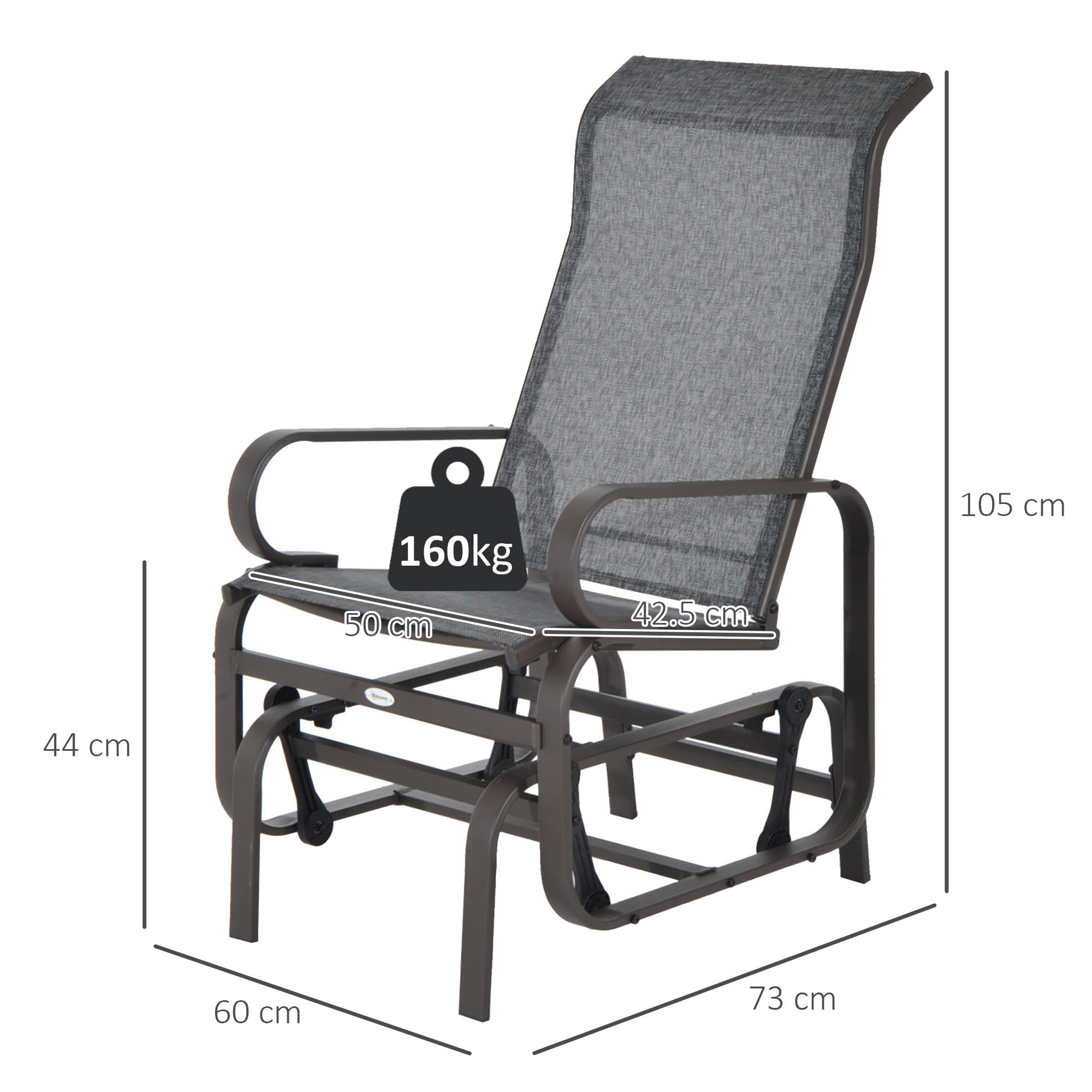 Outdoor Gliding Rocking Chair with Sturdy Metal Frame Garden Comfortable Swing Chair for Patio, Garden and Poolside, Grey