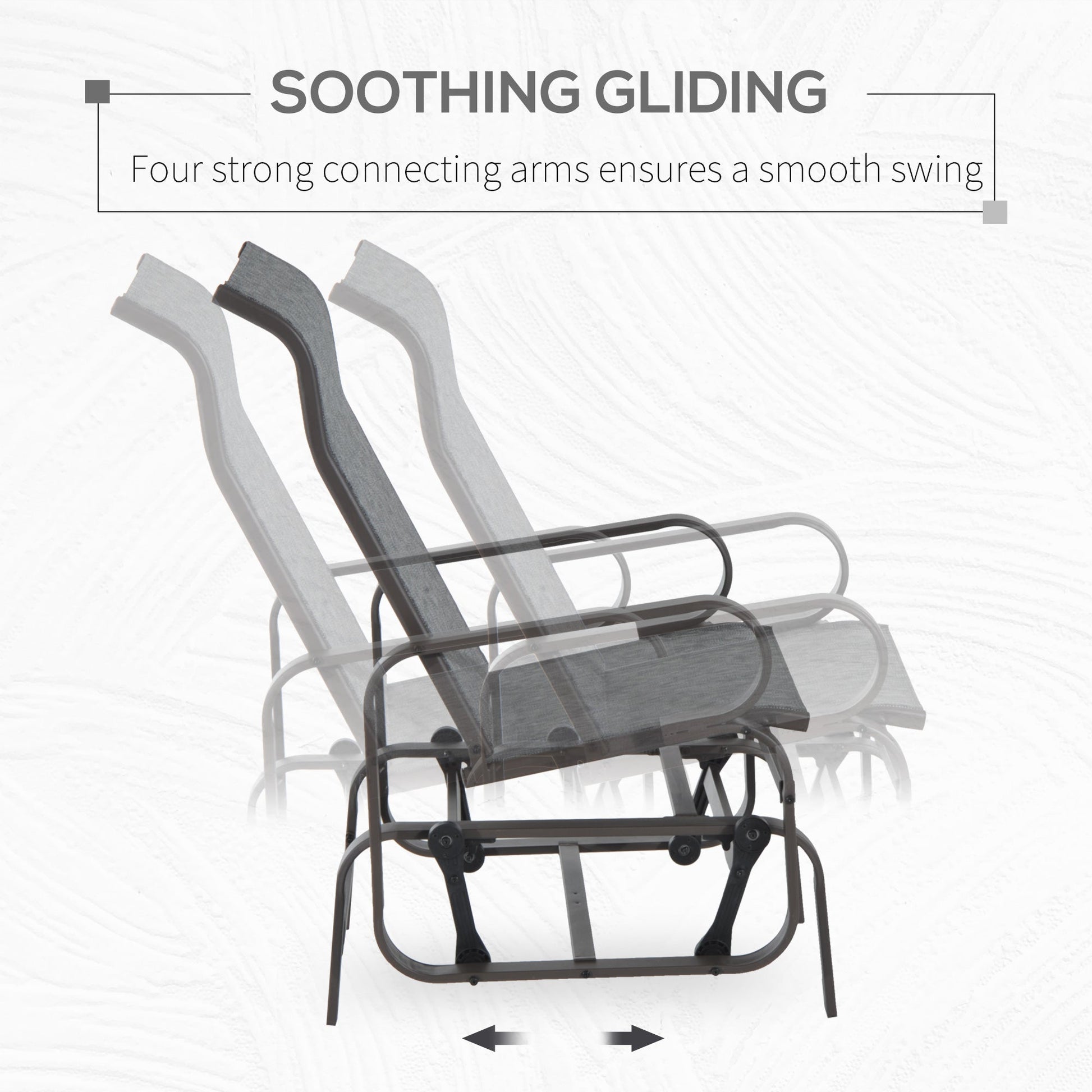 Outdoor Gliding Rocking Chair with Sturdy Metal Frame Garden Comfortable Swing Chair for Patio, Garden and Poolside, Grey