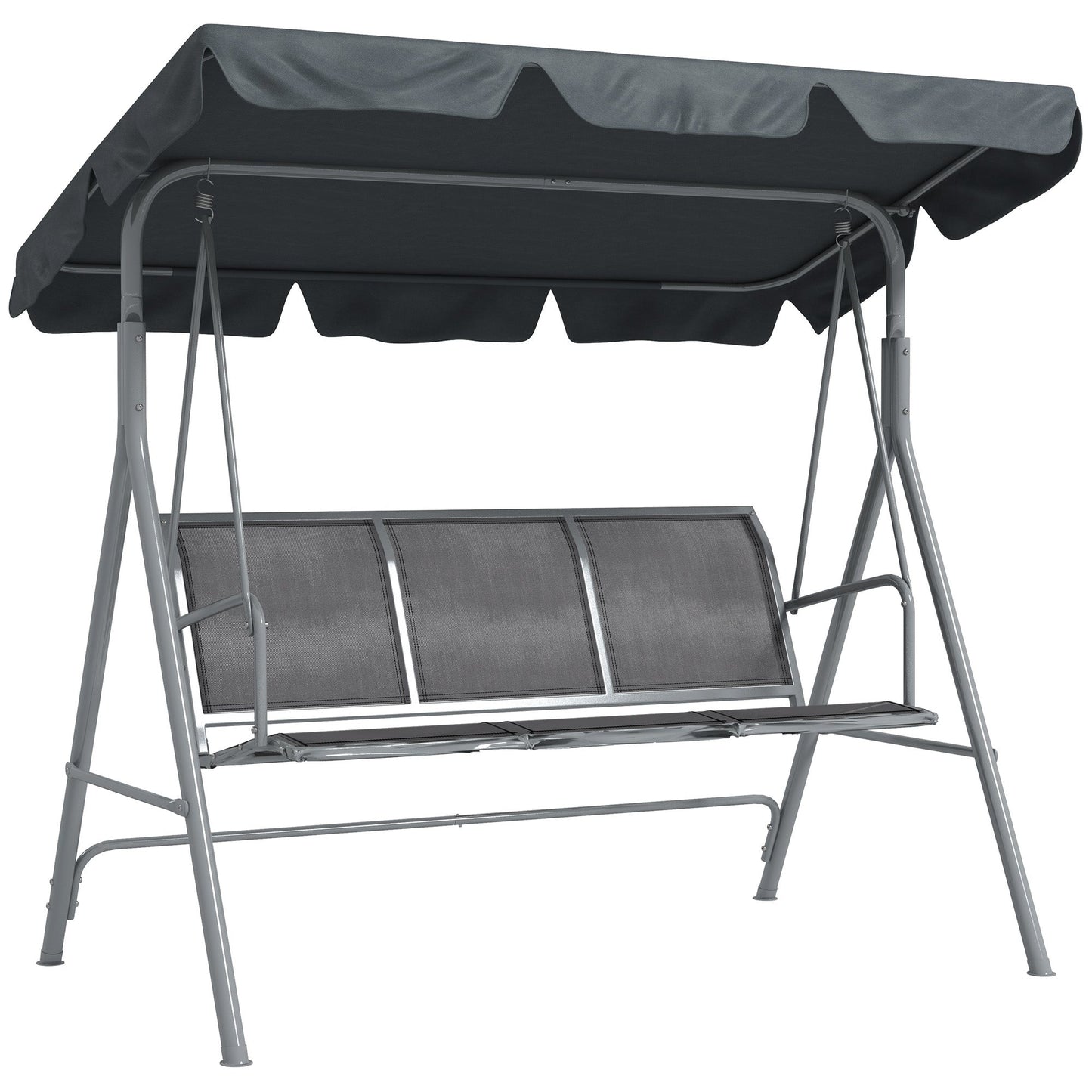 3 Seater Swing Chair, Garden Swing Bench with Adjustable Tilting Canopy, Breathable Mesh Seat and Heavy Duty Metal Frame for Patio, Garden, Dark Grey