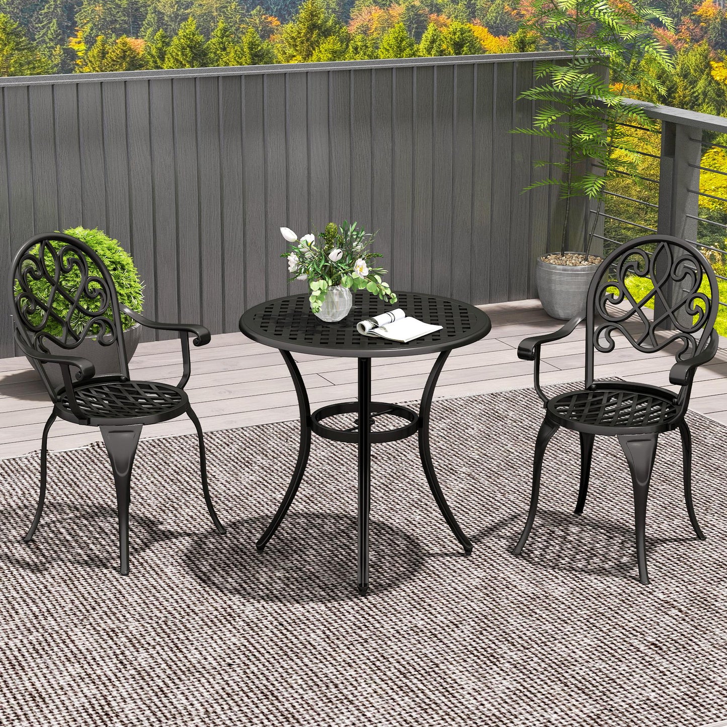 3 Piece Patio Bistro Set for 2, Outdoor Aluminium Garden Table and Chairs with Adjustable Footpads for Balcony, Garden and Patio, Black