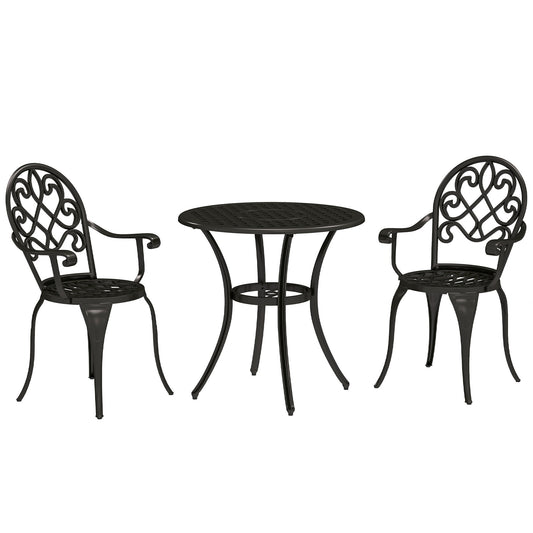 3 Piece Patio Bistro Set for 2, Outdoor Aluminium Garden Table and Chairs with Adjustable Footpads for Balcony, Garden and Patio, Black
