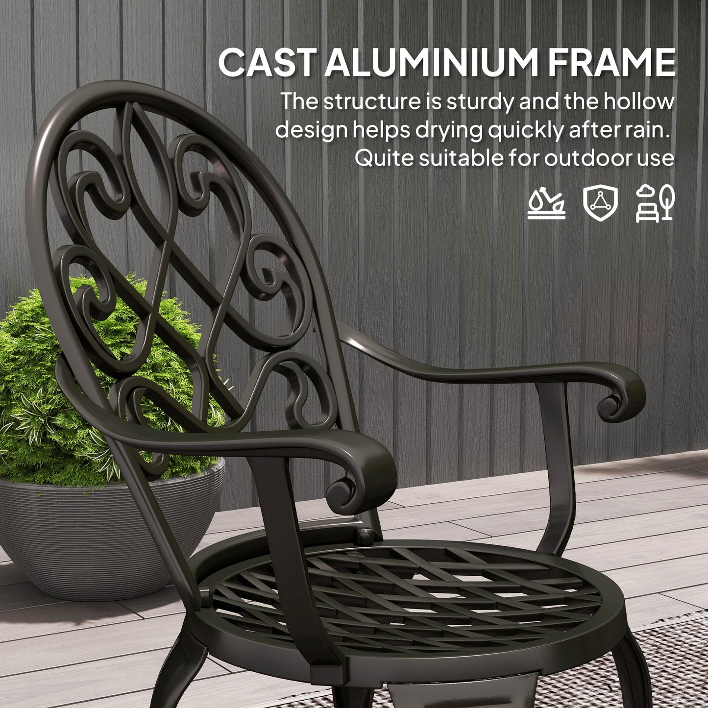 3 Piece Patio Bistro Set for 2, Outdoor Aluminium Garden Table and Chairs with Adjustable Footpads for Balcony, Garden and Patio, Black
