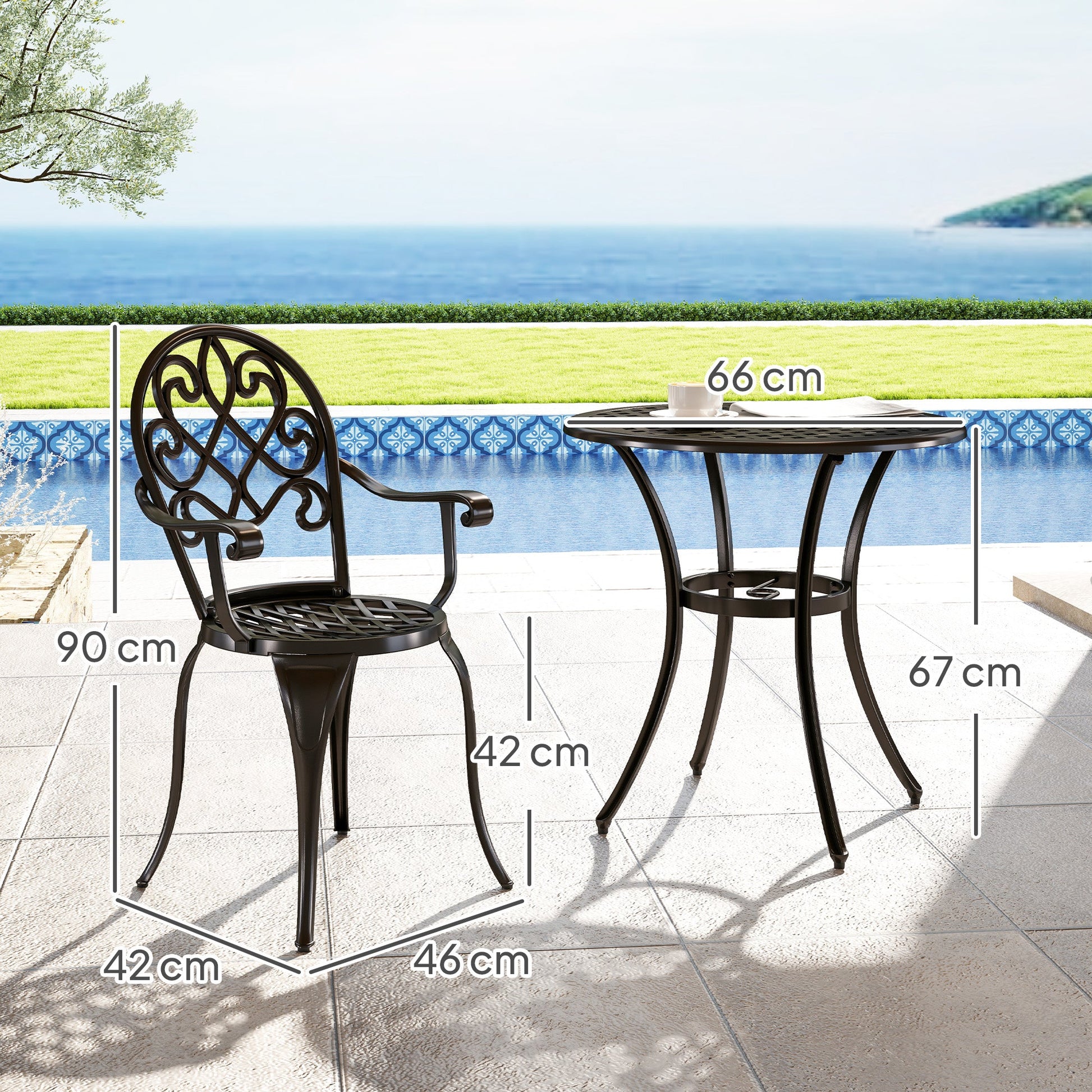 3 Piece Patio Bistro Set for 2, Outdoor Aluminium Garden Table and Chairs with Adjustable Footpads for Balcony, Garden and Patio, Black