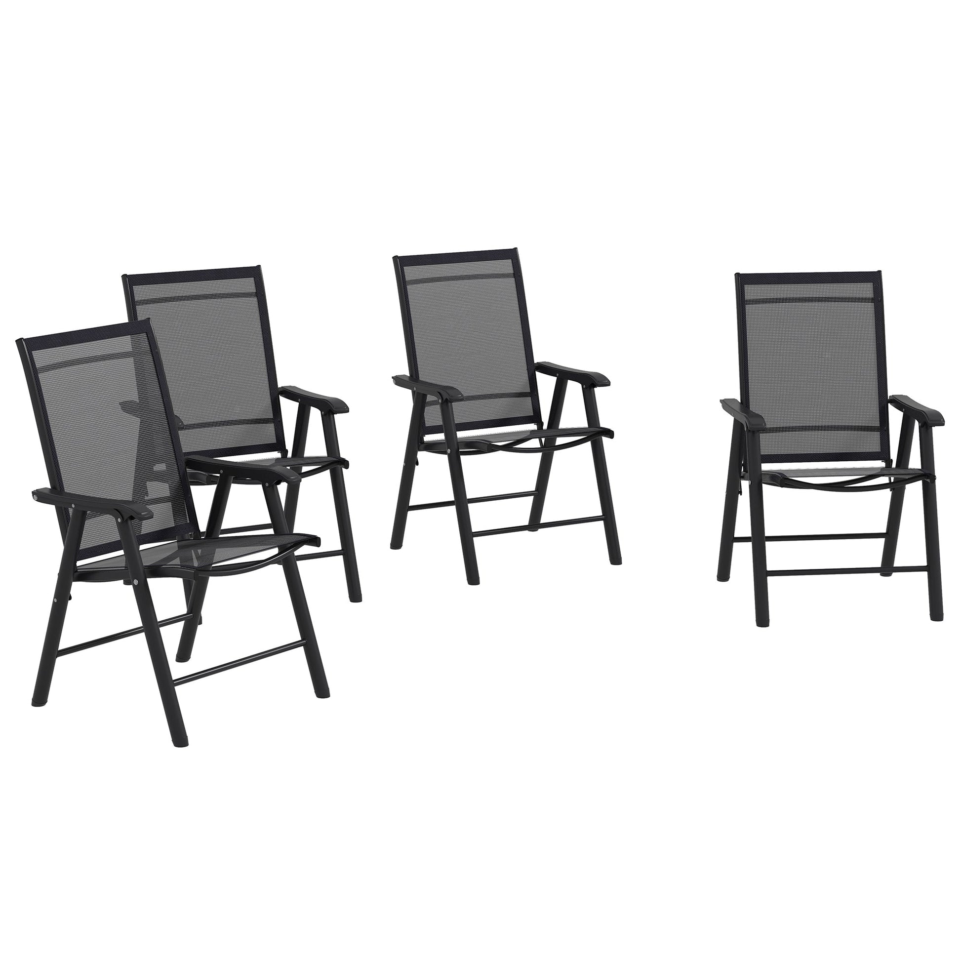 Set of 4 Folding Garden Chairs, Metal Frame Garden Chairs Outdoor Patio Park Dining Seat with Breathable Mesh Seat, Black