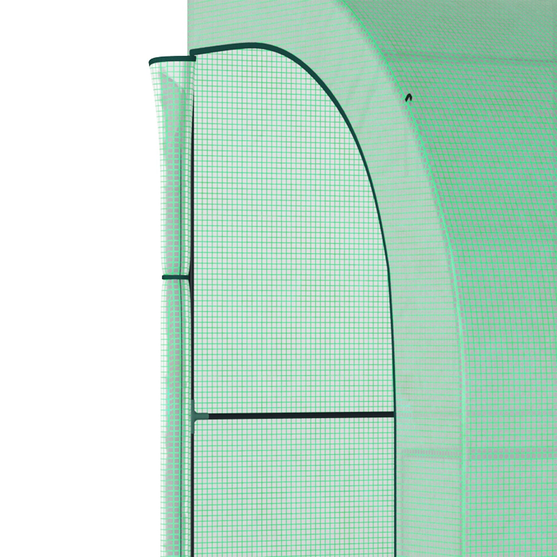 Walk-In Lean to Wall Greenhouse with Windows and Doors, Outdoor Green House with 3 Tiers 6 Wired Shelves, 300L x 150W x 213Hcm, Green