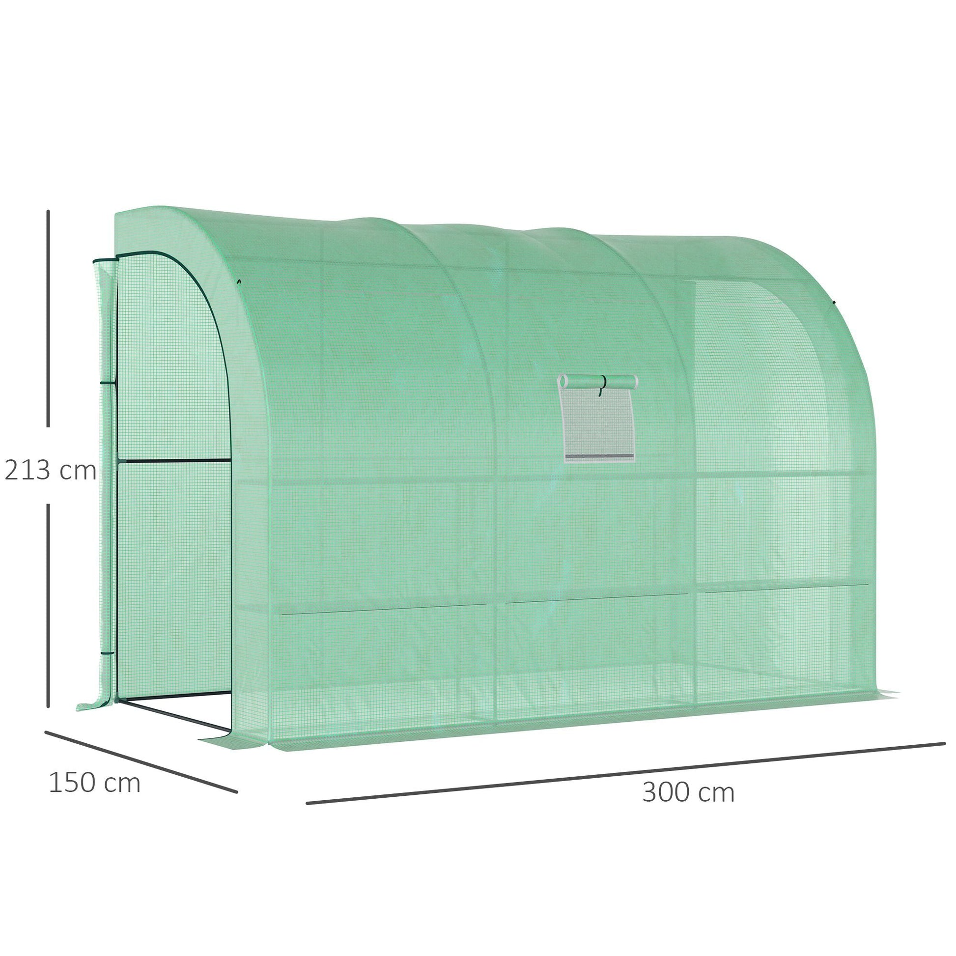 Walk-In Lean to Wall Greenhouse with Windows and Doors, Outdoor Green House with 3 Tiers 6 Wired Shelves, 300L x 150W x 213Hcm, Green