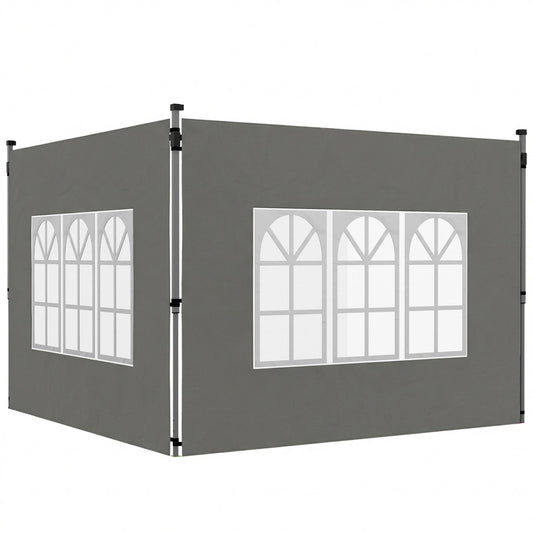 Gazebo Side Panels with Window for 3x3(m) Pop Up Gazebo, 2 Pack Sides Replacement, Dark Grey
