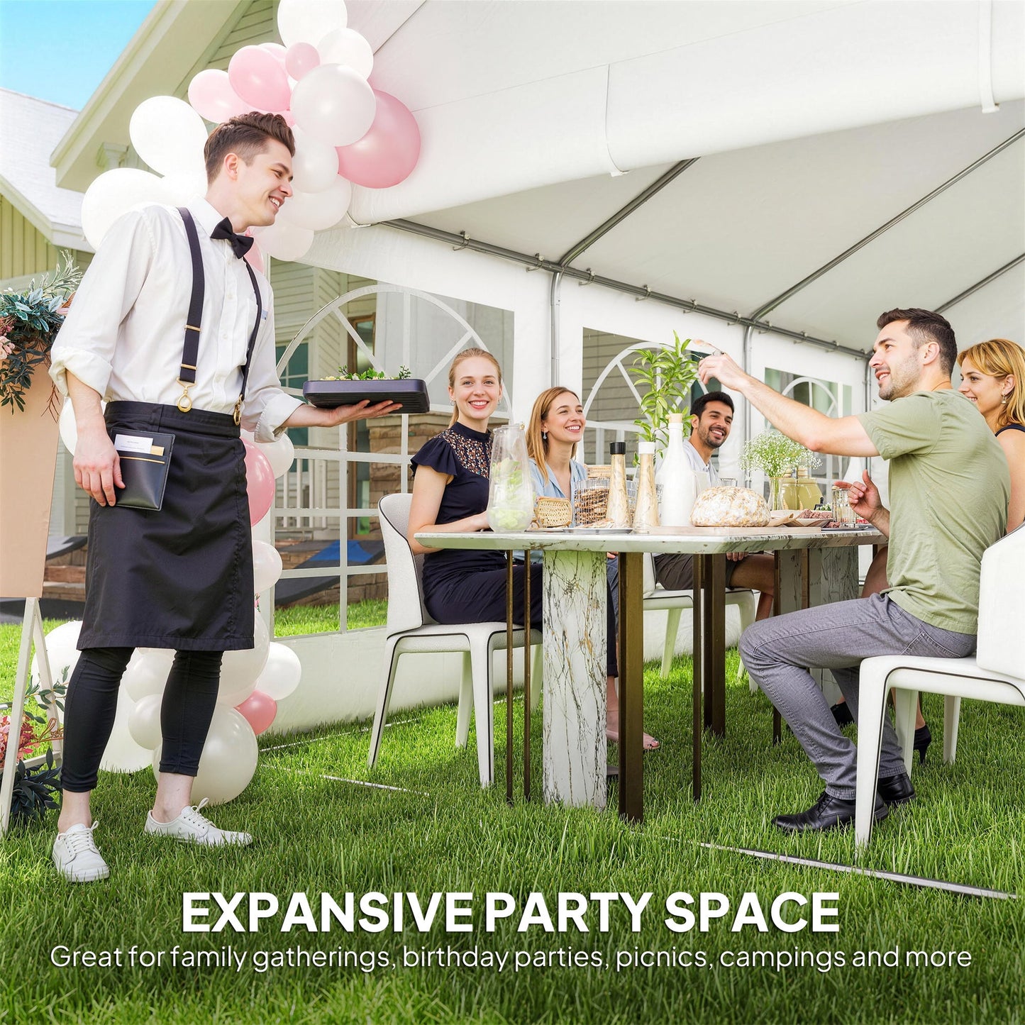 4 x 6 m Gazebo with sides, Outdoor Marquee Party Tent with 4 Removable Sidewalls for Wedding, Events, White