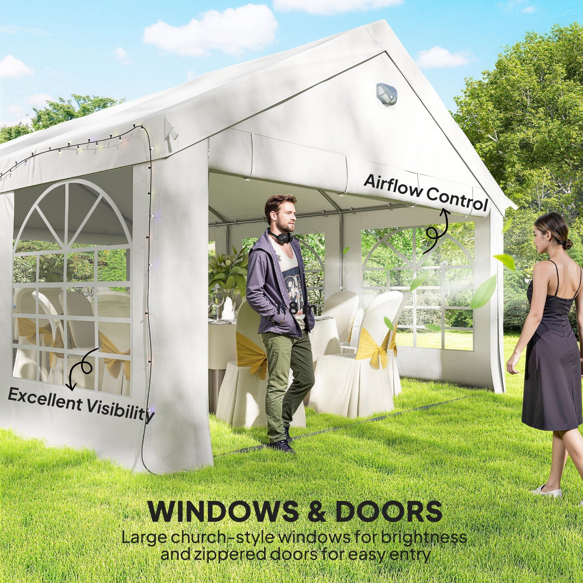 4 x 6 m Gazebo with sides, Outdoor Marquee Party Tent with 4 Removable Sidewalls for Wedding, Events, White