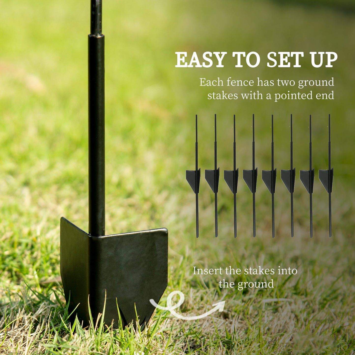 Decorative Garden Fencing, 43in x 11.5ft Outdoor Picket Fence Panels, 4PCs Rustproof Metal Wire Landscape Flower Bed Border Edging Animal Barrier, Black