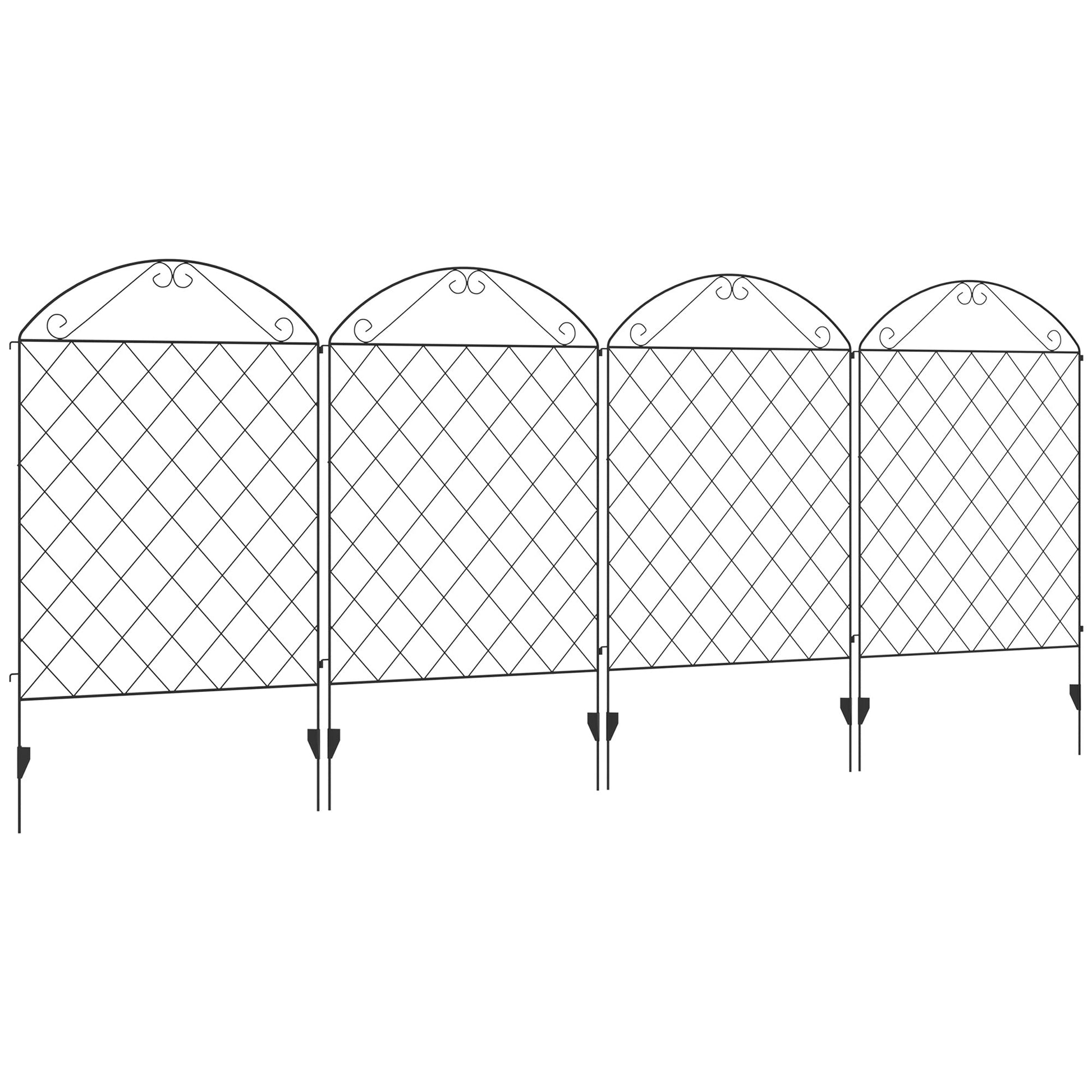 Decorative Garden Fencing, 43in x 11.5ft Outdoor Picket Fence Panels, 4PCs Rustproof Metal Wire Landscape Flower Bed Border Edging Animal Barrier, Black