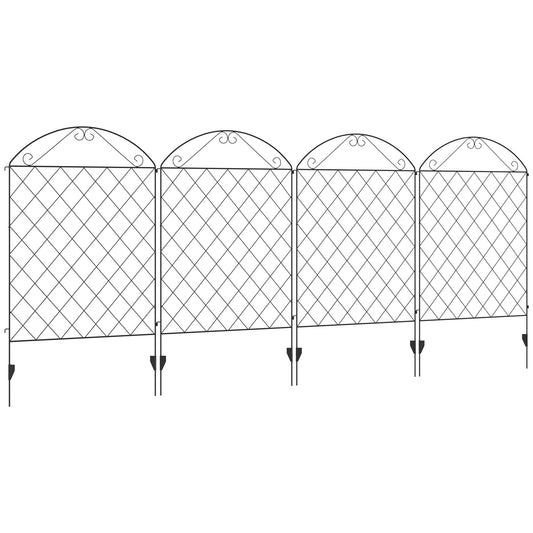 Decorative Garden Fencing, 43in x 11.5ft Outdoor Picket Fence Panels, 4PCs Rustproof Metal Wire Landscape Flower Bed Border Edging Animal Barrier, Black