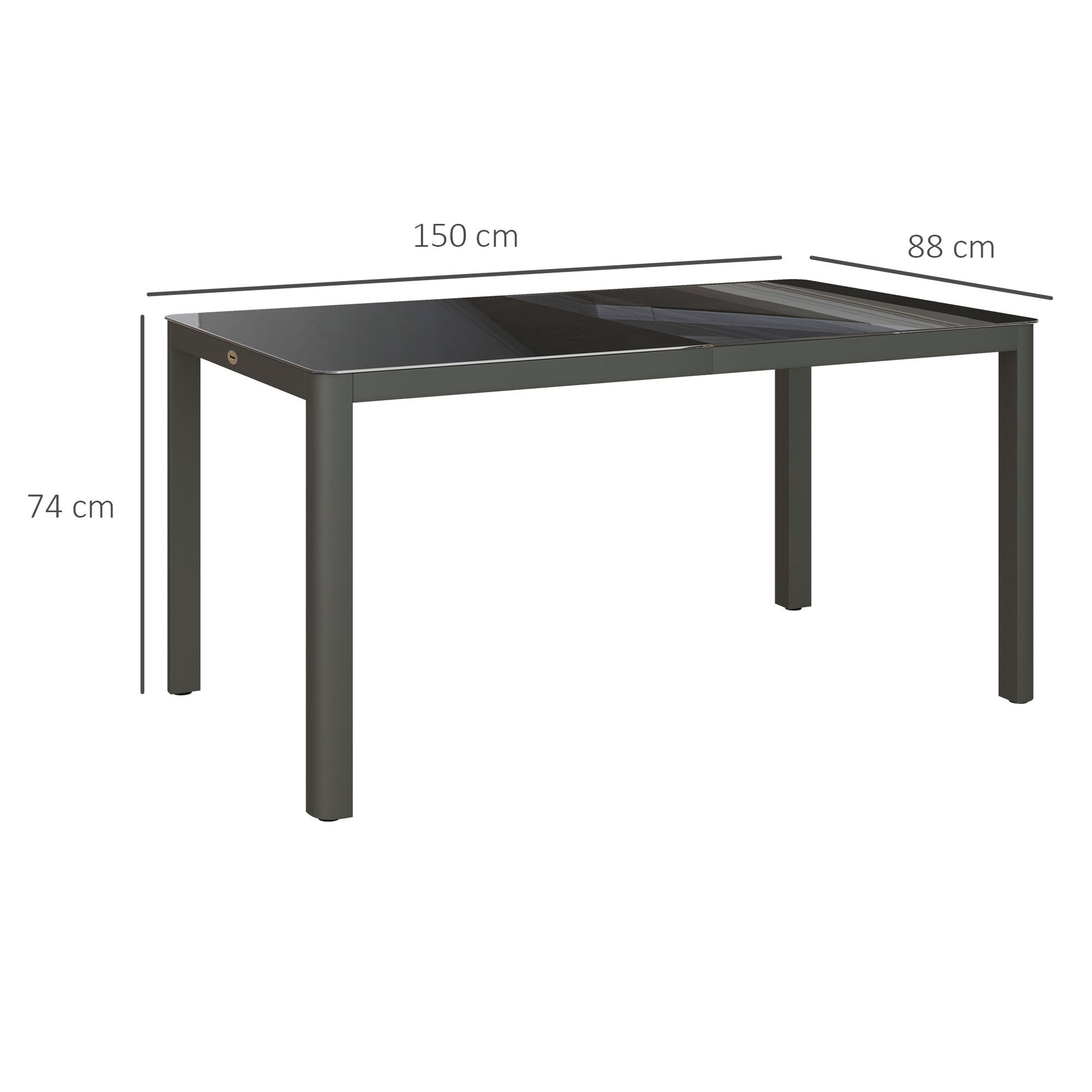 Outdoor Dining Table for 6, Tempered Glass Top and Aluminium Frame, Garden Table for Balcony, Porch, Terrace, 150cm x 88cm, Grey