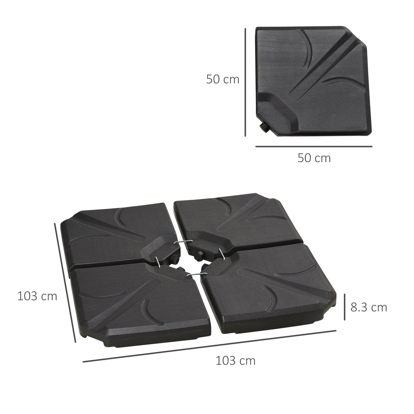 Set of 4 Parasol Base Stand Weights for Banana Hanging Cantilever Umbrella, Water and Sand Filled, Up to 84kg, Black