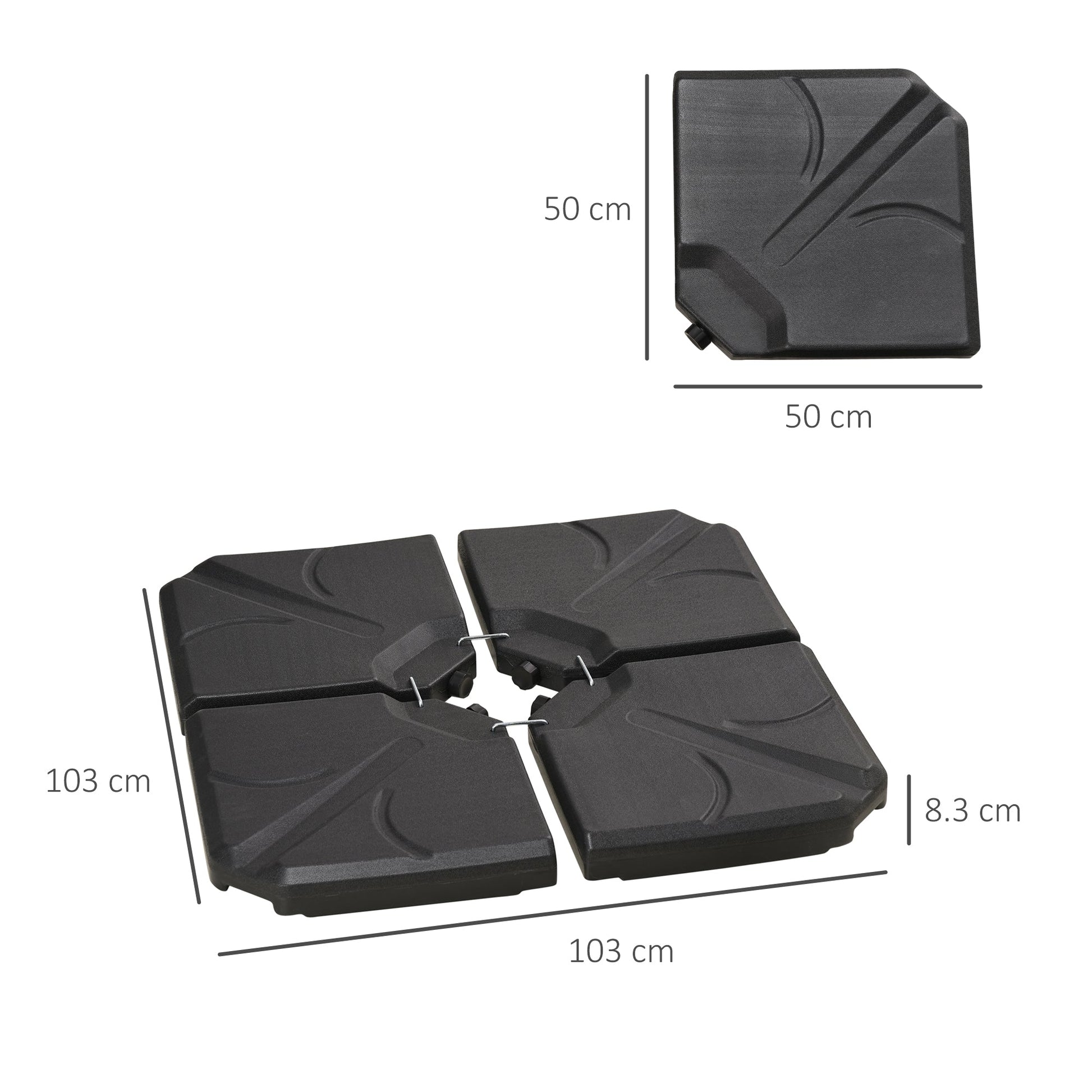 Set of 4 Parasol Base Stand Weights for Banana Hanging Cantilever Umbrella, Water and Sand Filled, Up to 84kg, Black