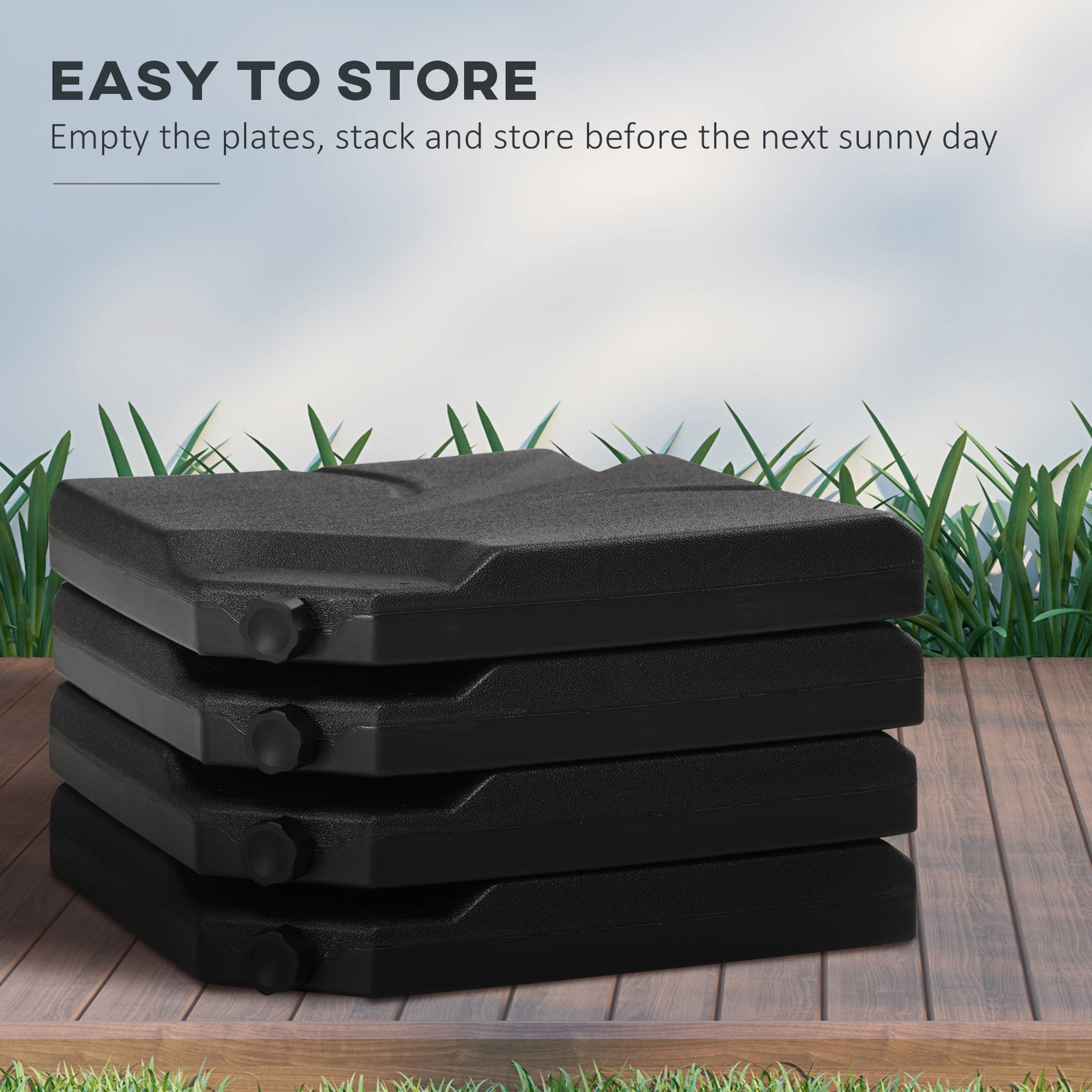 Set of 4 Parasol Base Stand Weights for Banana Hanging Cantilever Umbrella, Water and Sand Filled, Up to 84kg, Black