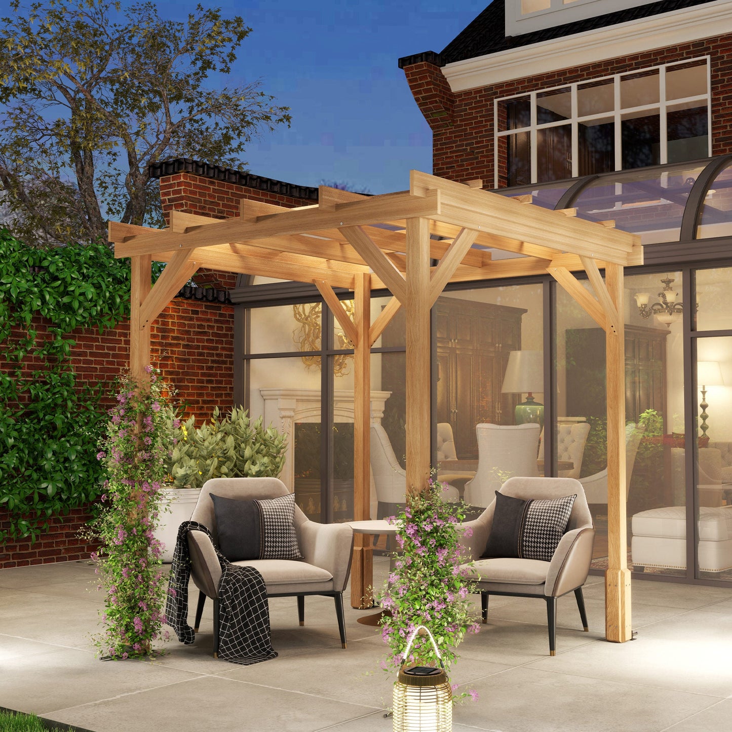 2 x 2m Wooden Pergola Kit, Decorative Garden Gazebo Shelter with Stable Structure for Climbing Vines, Flowers, Dark Brown