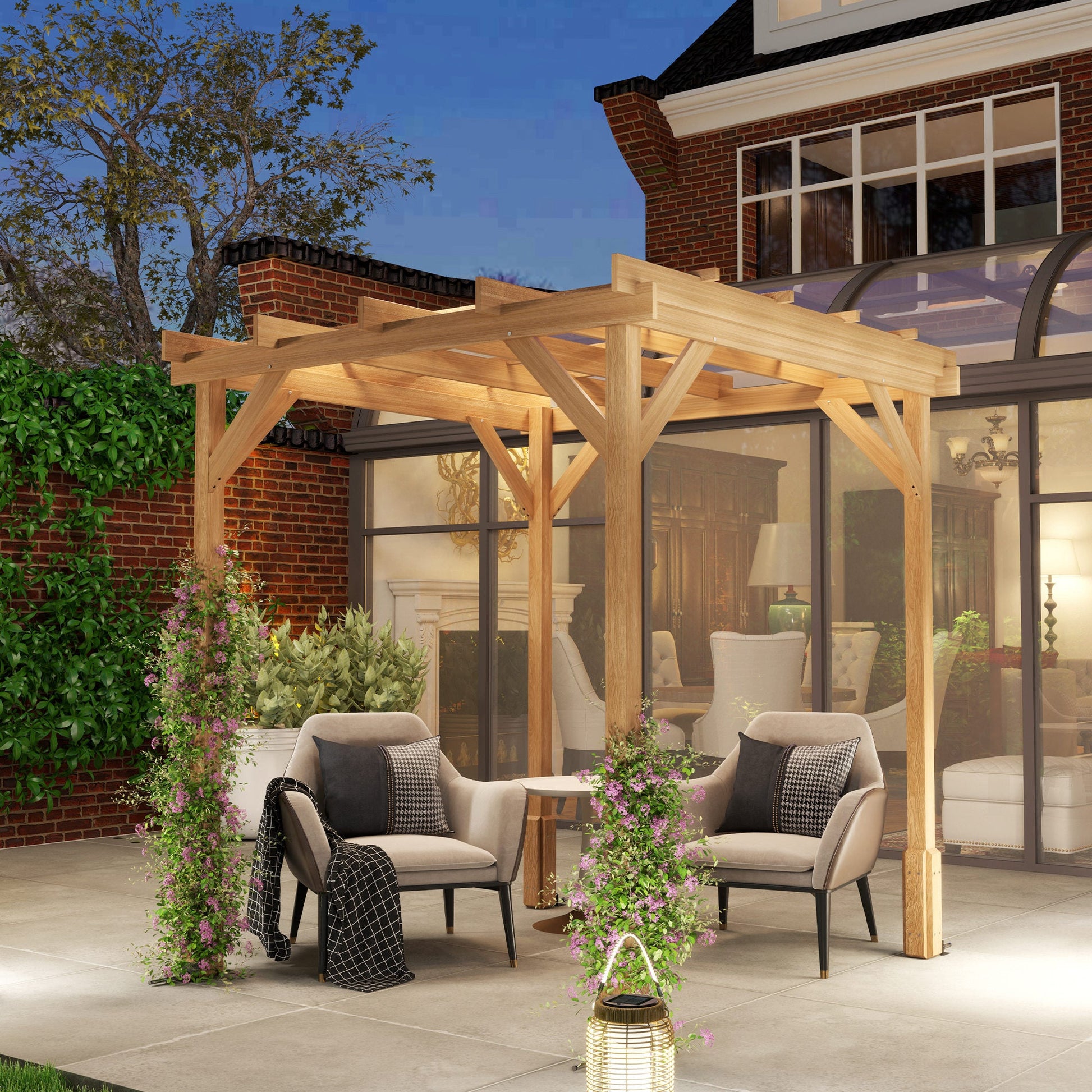 2 x 2m Wooden Pergola Kit, Decorative Garden Gazebo Shelter with Stable Structure for Climbing Vines, Flowers, Dark Brown