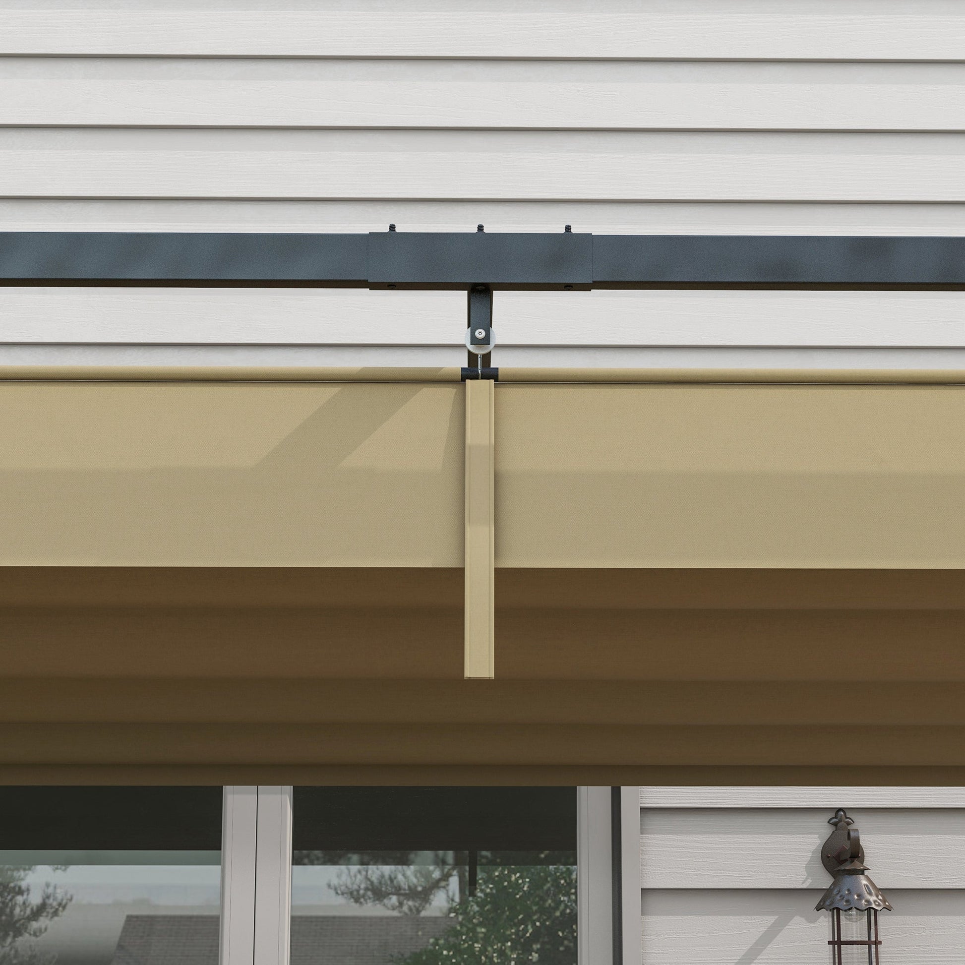 4 x 3(m) Metal Outdoor Pergola with Retractable Roof, Outdoor Gazebo Canopy Shelter with Drainage Holes for Garden, Patio, Lawn, Khaki
