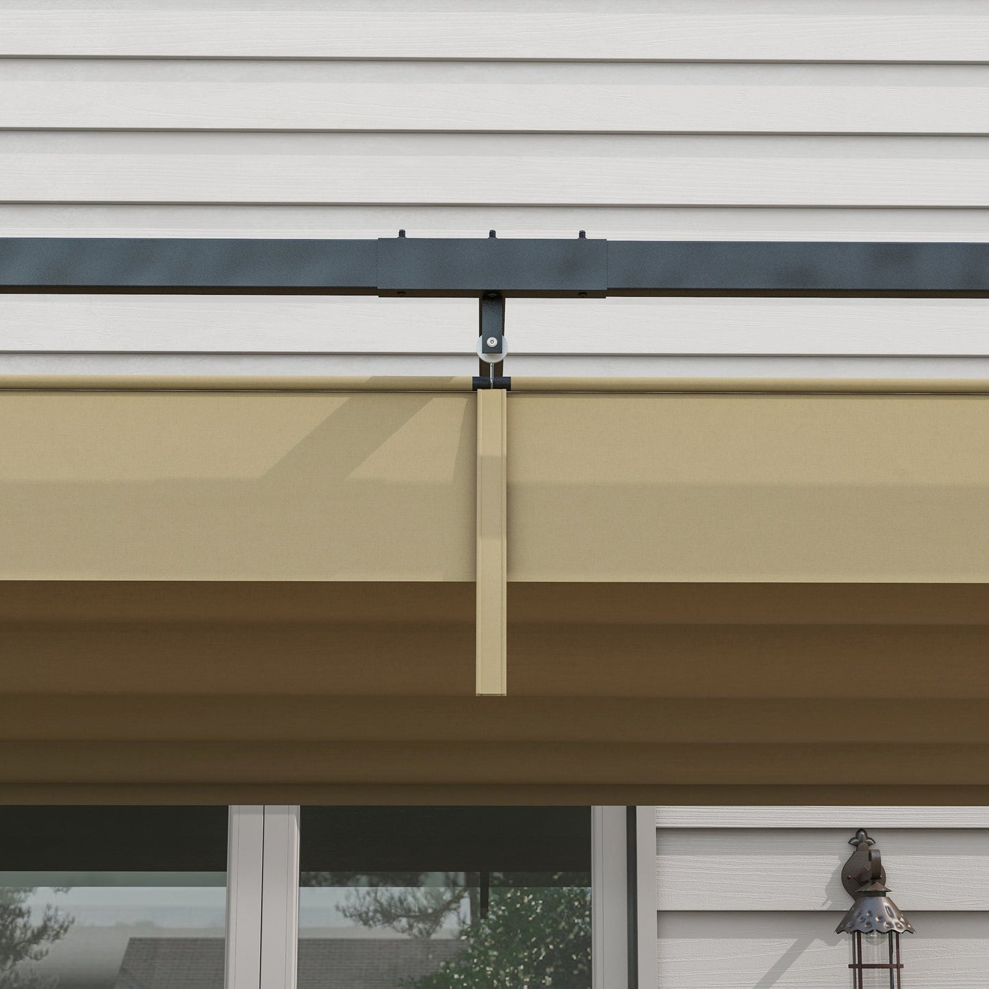 4 x 3(m) Metal Outdoor Pergola with Retractable Roof, Outdoor Gazebo Canopy Shelter with Drainage Holes for Garden, Patio, Lawn, Khaki
