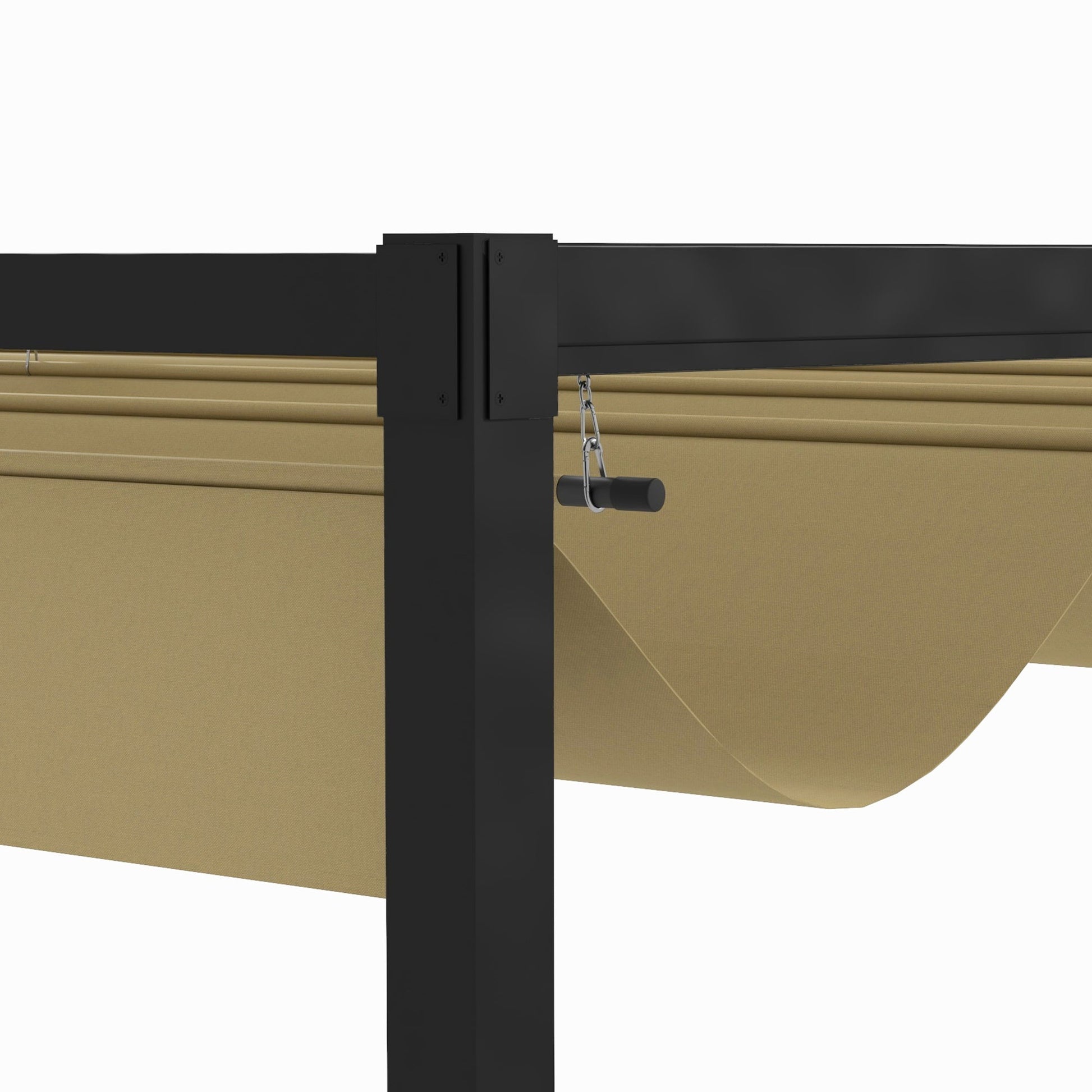 4 x 3(m) Metal Outdoor Pergola with Retractable Roof, Outdoor Gazebo Canopy Shelter with Drainage Holes for Garden, Patio, Lawn, Khaki