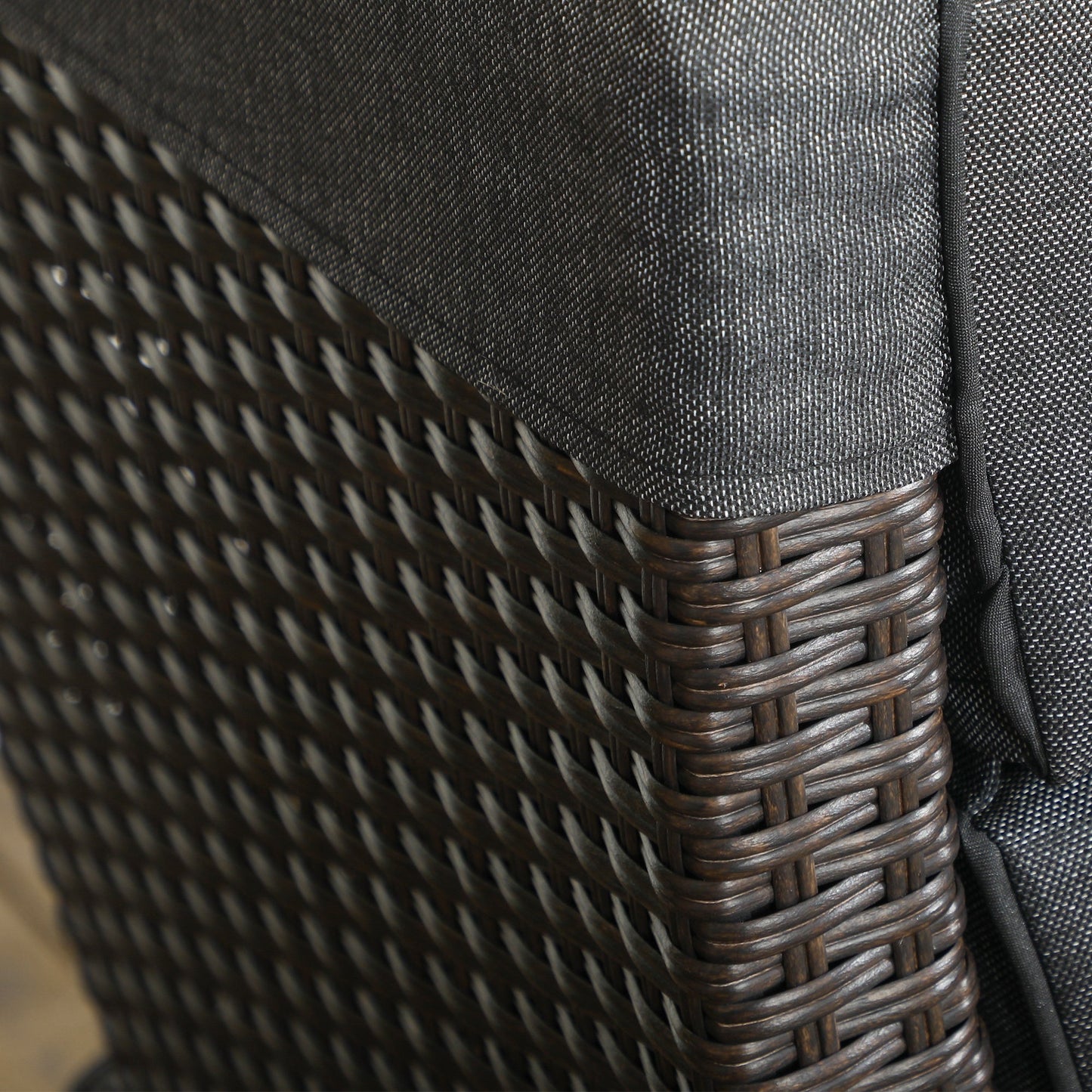 Garden Recliner with Cushion, PE Wicker Outdoor Recliner Chair with Adjustable Backrest & Footrest, Rattan Recliner Chair with Armrests and Side Tray for Balcony, Porch, Dark Grey/Brown