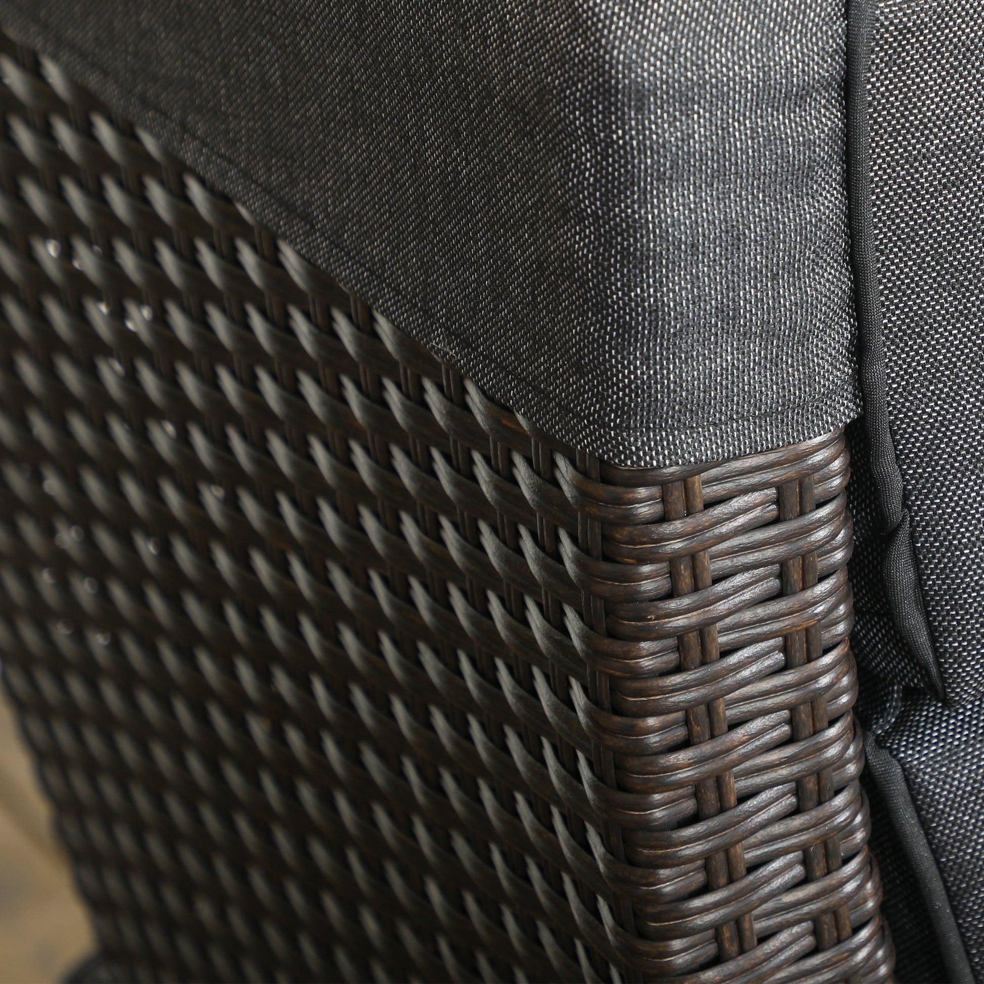 Garden Recliner with Cushion, PE Wicker Outdoor Recliner Chair with Adjustable Backrest & Footrest, Rattan Recliner Chair with Armrests and Side Tray for Balcony, Porch, Dark Grey/Brown