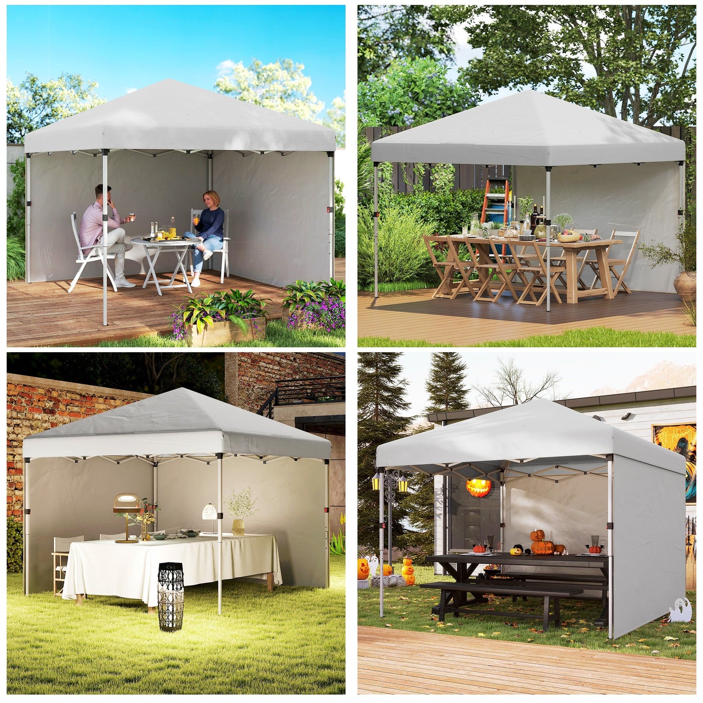 3 x 3 (M) Pop Up Gazebo, UPF 30+ with 2 Sidewalls, Leg Weight Bags and Wheeled Bag, Height Adjustable Party Tent Event Shelter for Garden, Patio, White