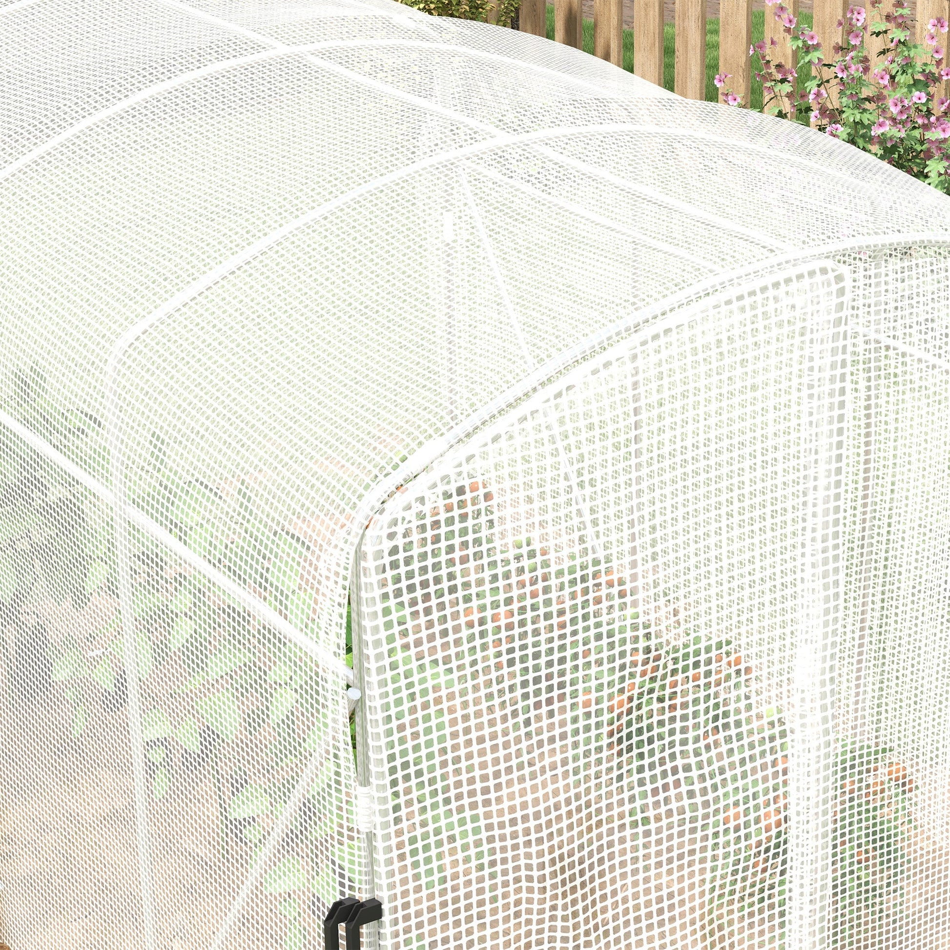 3 x 2 x 2m Polytunnel Greenhouse with Hinged Door, Walk-in Grow House Tent with UV-resistant PE Cover, Galvanised Steel Frame, Clamps, White