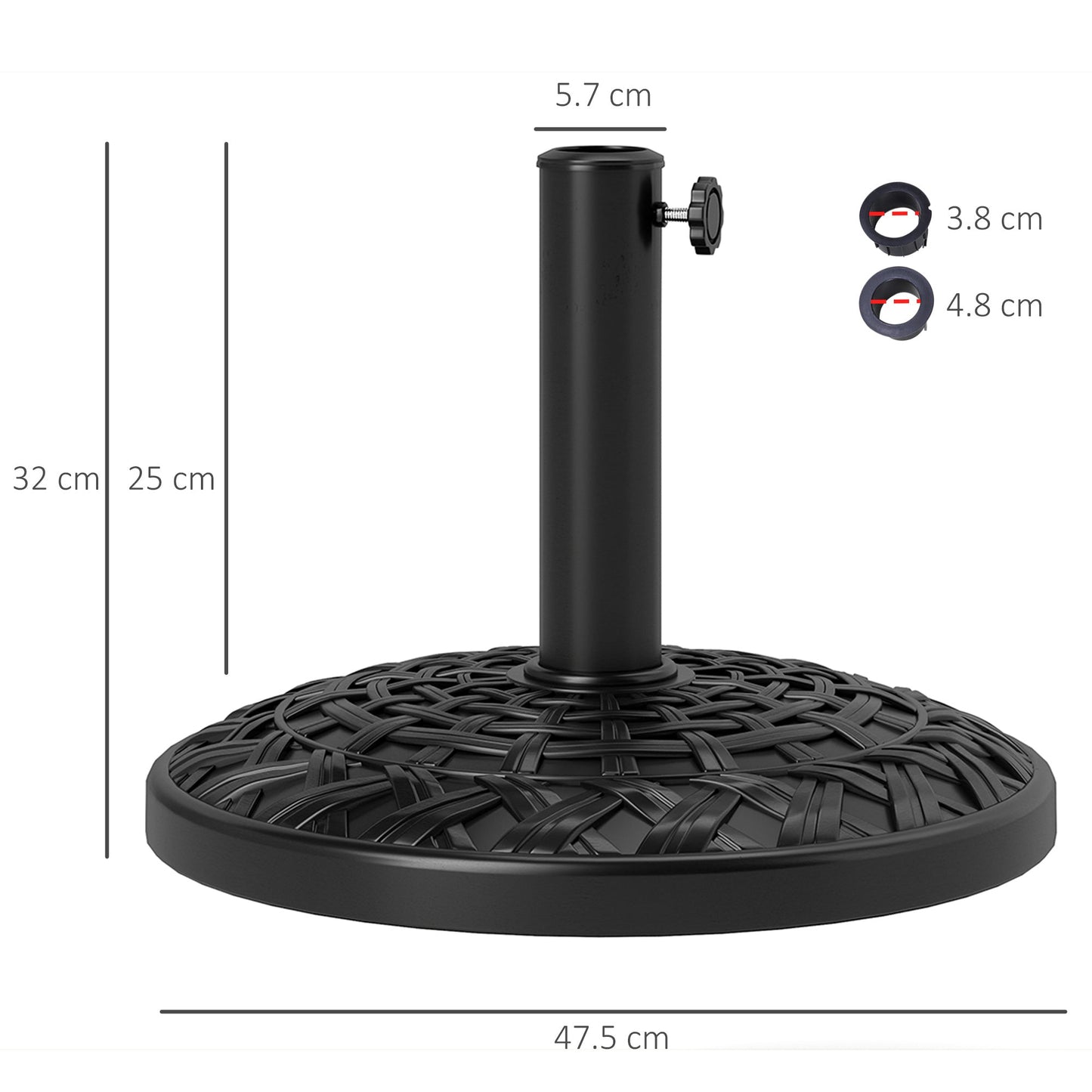 12kg Garden Parasol Base, Round Resin Garden Umbrella Base, Heavy Duty Parasol Stand for 38mm or 48mm Outdoor Umbrella Poles, Black