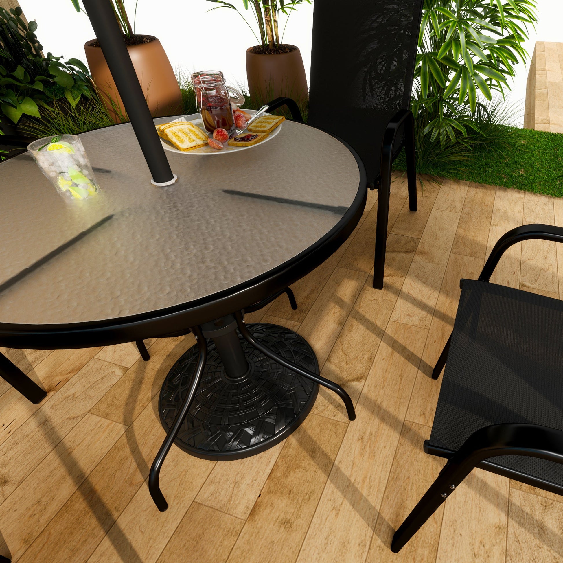 12kg Garden Parasol Base, Round Resin Garden Umbrella Base, Heavy Duty Parasol Stand for 38mm or 48mm Outdoor Umbrella Poles, Black