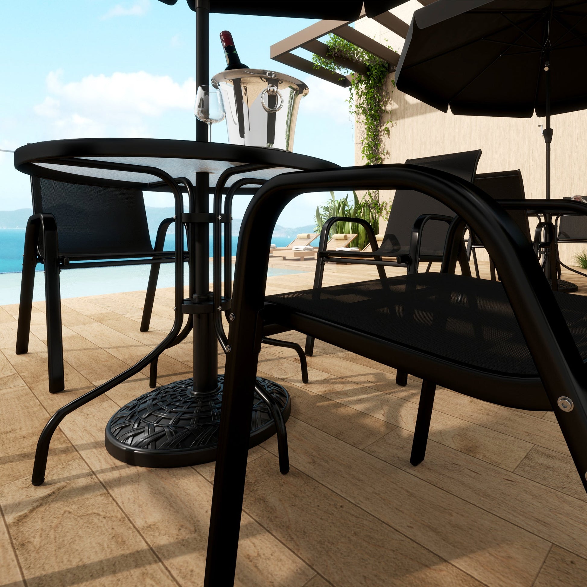 12kg Garden Parasol Base, Round Resin Garden Umbrella Base, Heavy Duty Parasol Stand for 38mm or 48mm Outdoor Umbrella Poles, Black