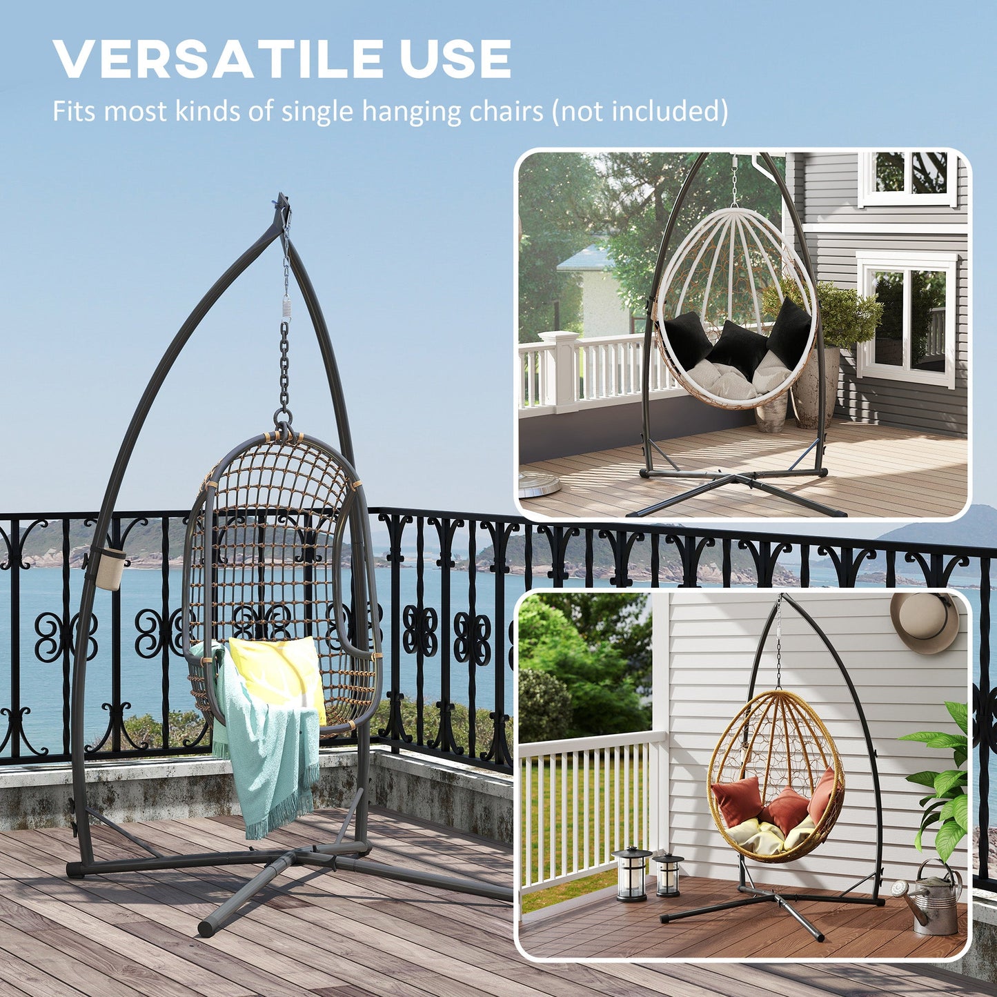 Hammock Chair Stand Only, Hanging Chair Stand with X-Shape Base, Heavy Duty Steel Single Hammock Egg Swing Frame for Indoor Outdoor, 150 KG Load Capacity Black