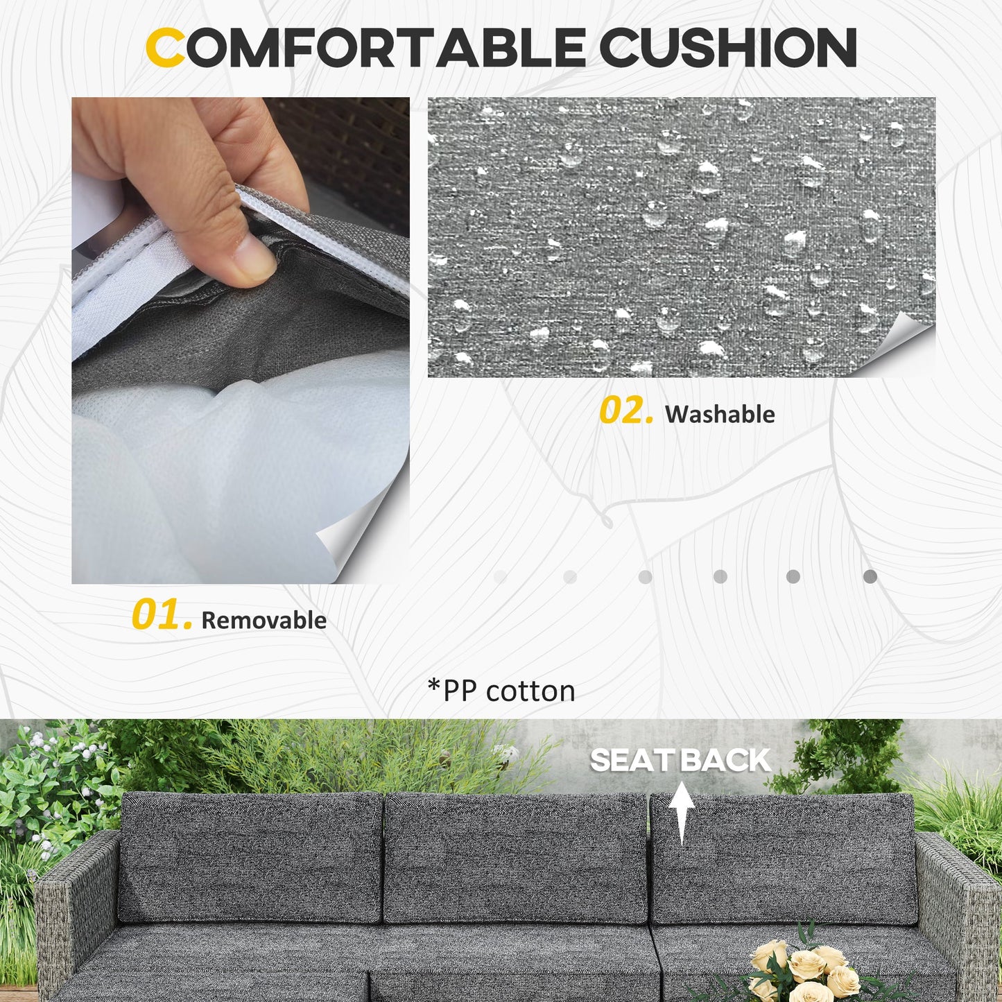 5 Pieces PE Rattan Garden Furniture Set, 4 Seater Garden Corner Sofa Set with Glass Coffee Table, Wicker Outdoor Furniture Set with Cushions for Patio Deck, Dark Grey
