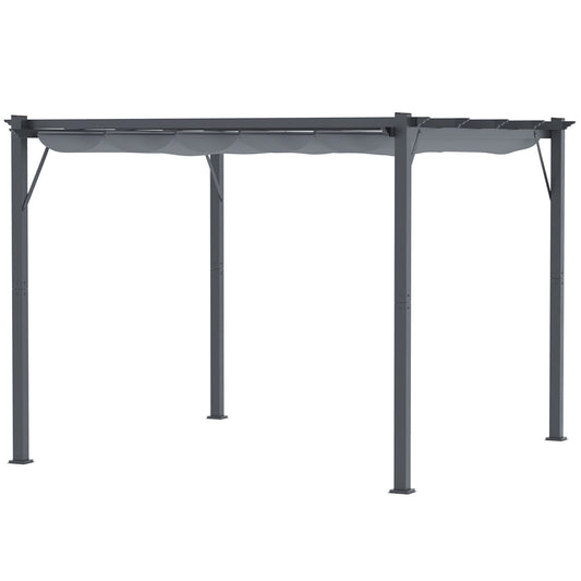 3 x 3(m) Pergola with Retractable Roof Canopy, Aluminium Frame Garden Gazebo Outdoor Sun Shade Shelter for Grill, Patio, Dark Grey
