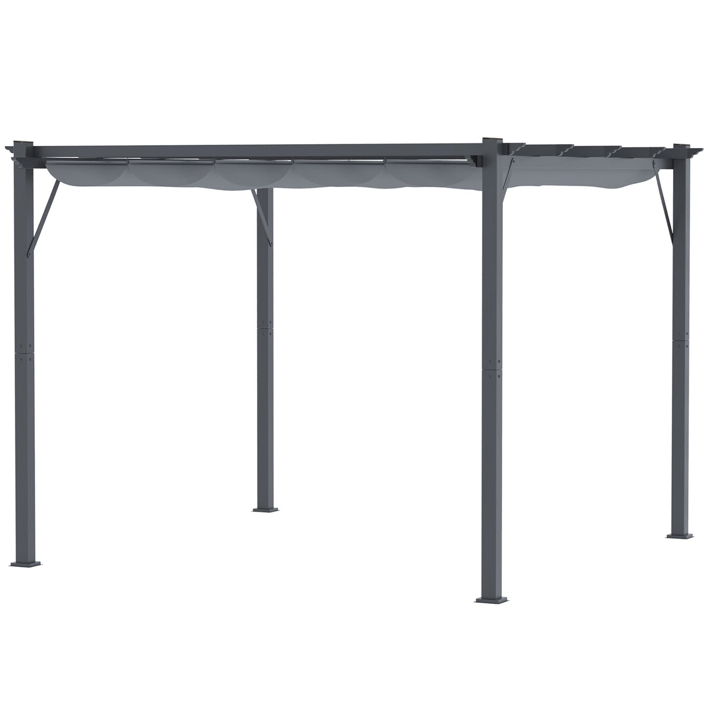 3 x 3(m) Pergola with Retractable Roof Canopy, Aluminium Frame Garden Gazebo Outdoor Sun Shade Shelter for Grill, Patio, Dark Grey