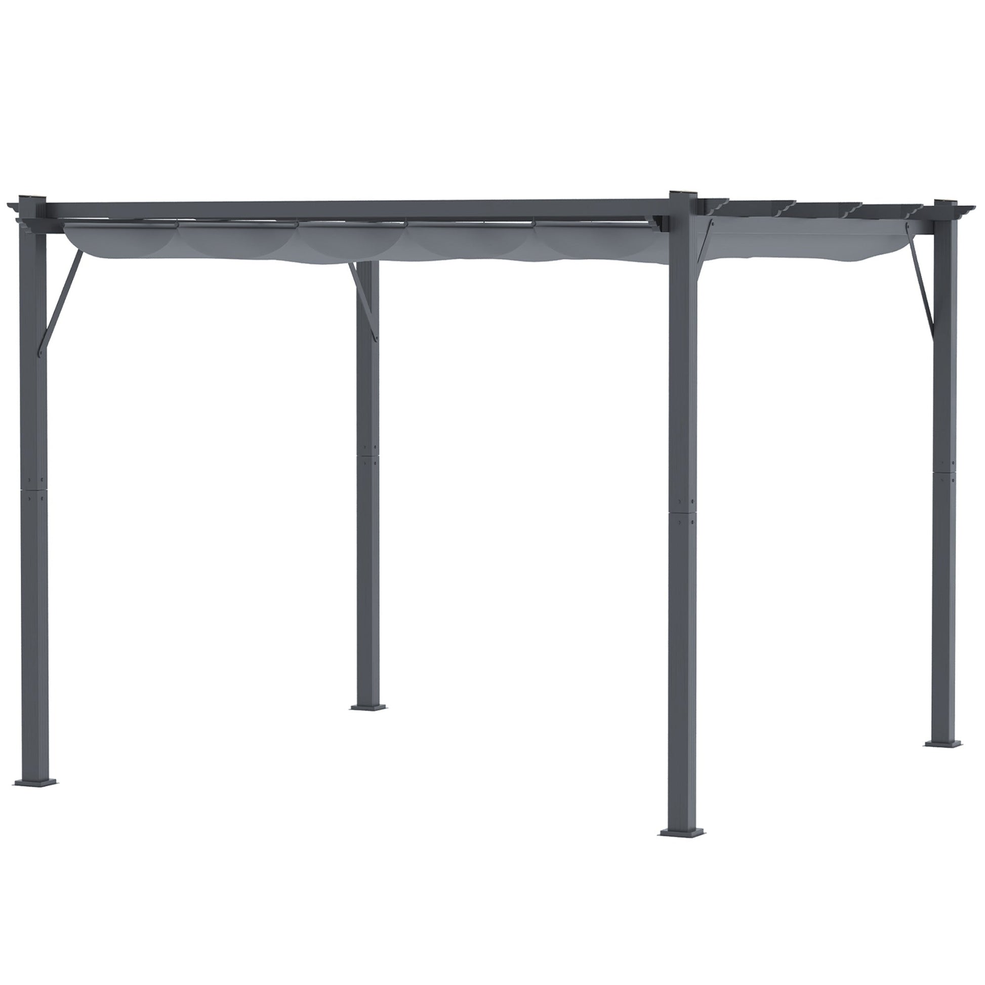 3 x 3(m) Pergola with Retractable Roof Canopy, Aluminium Frame Garden Gazebo Outdoor Sun Shade Shelter for Grill, Patio, Dark Grey