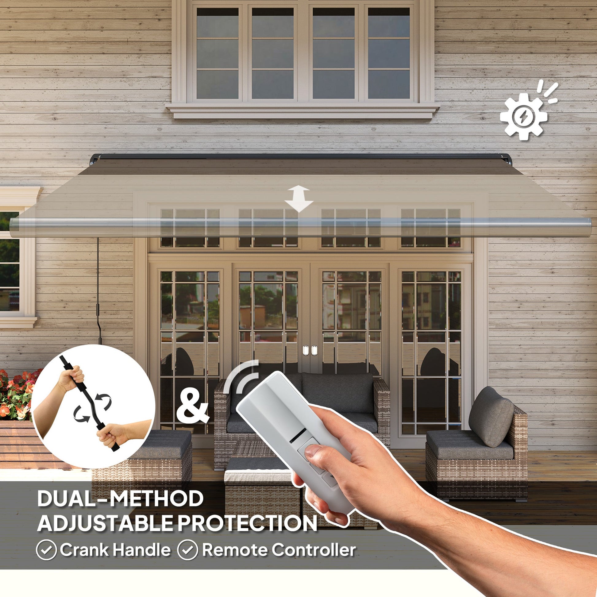 4 x 3(m) Full Cassette Electric Awning with Remote Controller, Aluminium Frame DIY Retractable Garden Awning, UPF50+ Sun Shade Canopy for Deck Door Window, Light Grey