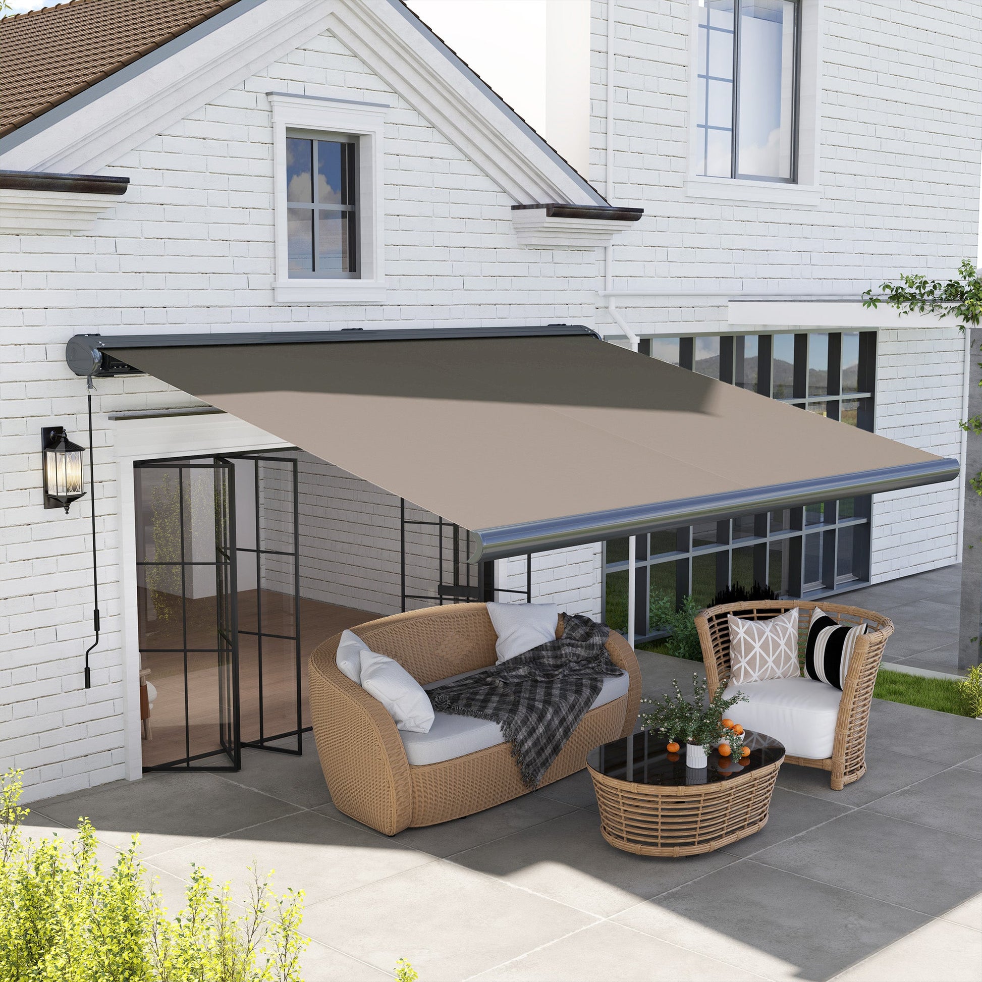 4 x 3(m) Full Cassette Electric Awning with Remote Controller, Aluminium Frame DIY Retractable Garden Awning, UPF50+ Sun Shade Canopy for Deck Door Window, Light Grey