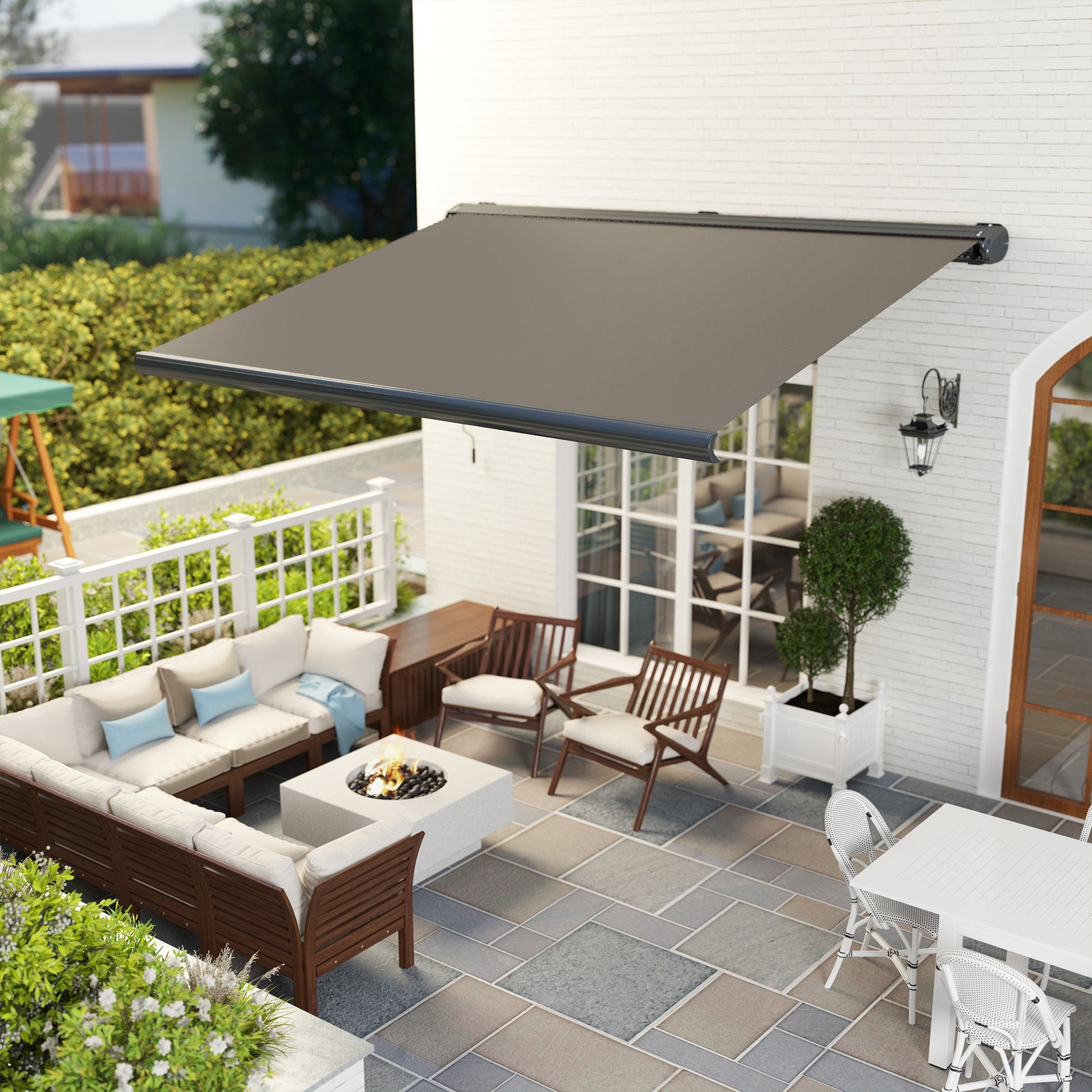 4 x 3(m) Full Cassette Electric Awning with Remote Controller, Aluminium Frame DIY Retractable Garden Awning, UPF50+ Sun Shade Canopy for Deck Door Window, Light Grey