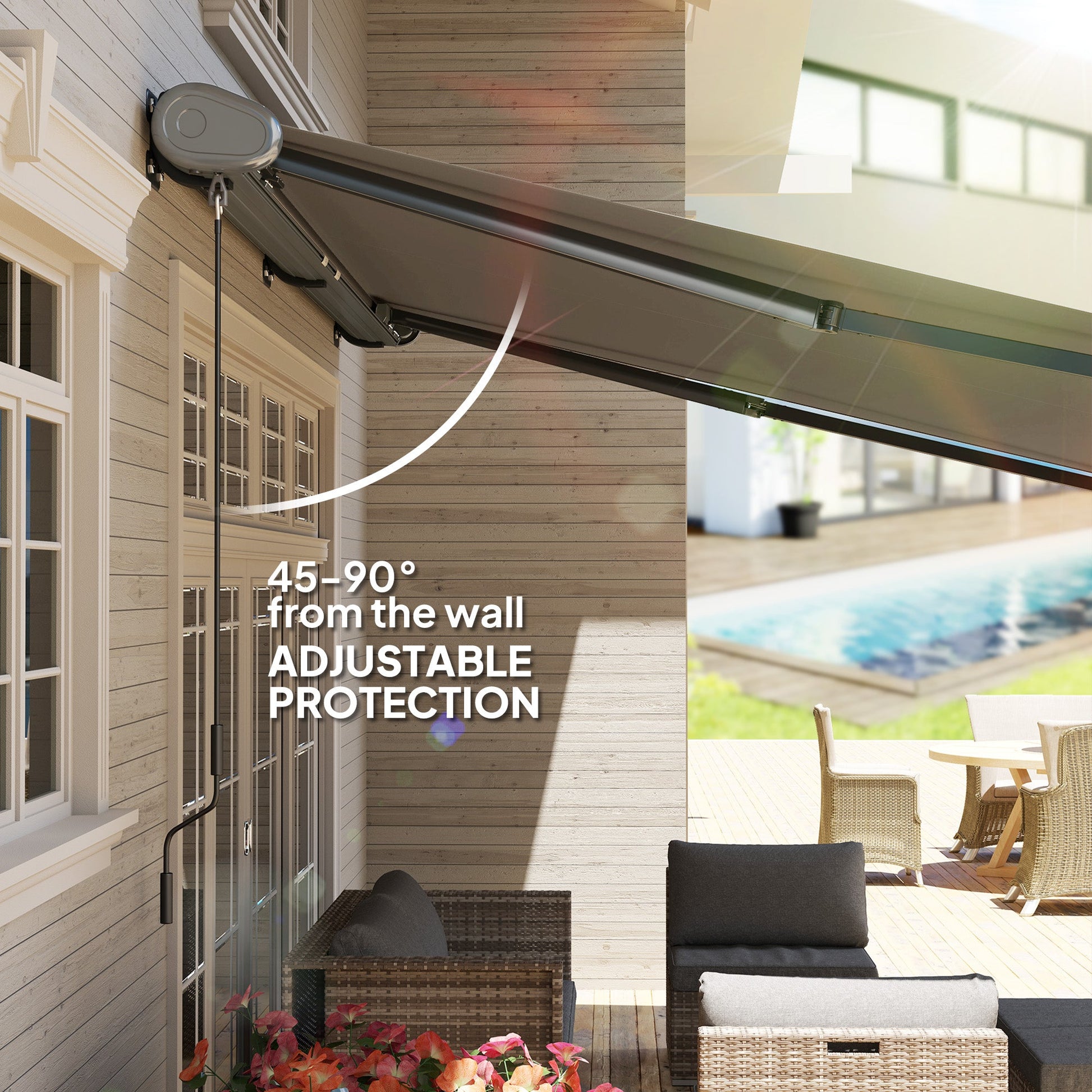 4 x 3(m) Full Cassette Electric Awning with Remote Controller, Aluminium Frame DIY Retractable Garden Awning, UPF50+ Sun Shade Canopy for Deck Door Window, Light Grey